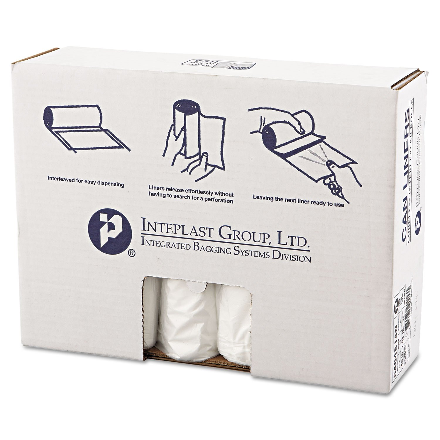 Inteplast S404814N 45-Gallon High-Density Clear Trash Can Liners - 40