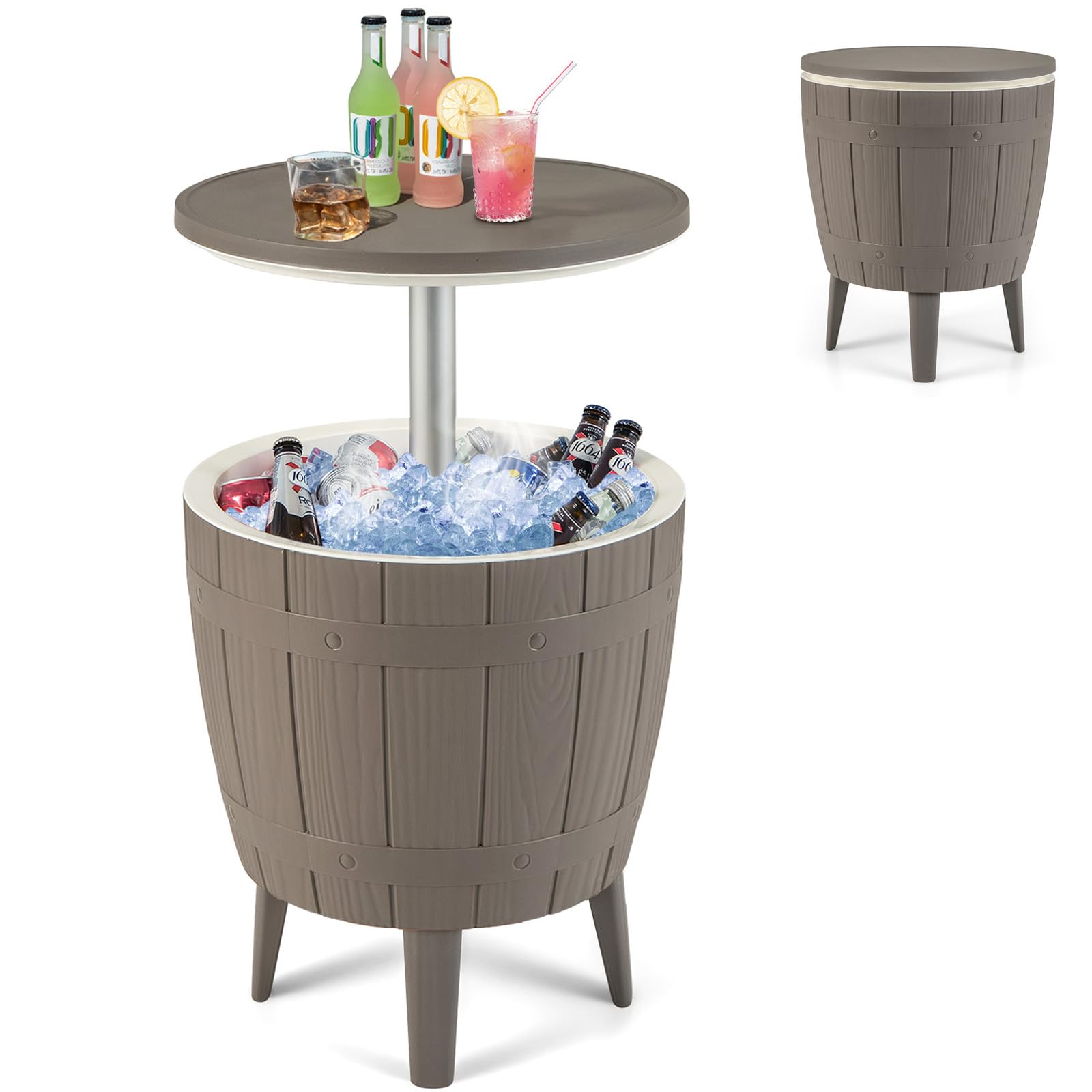 Giantex 10 Gallon Outdoor Cooler Side Table with Drainage Plug - Adjustable Height 3-in-1 Ice Cooler Cocktail Table for Beer & Wine Storage - Perfect for Patio, Deck, Pool Parties & Backyard BBQs