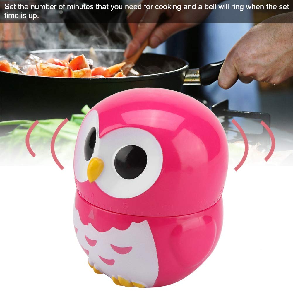 Cute Owl Shape Kitchen Timer - Mechanical Cooking Countdown Clock with Alarm, Portable Rose Design for Baking, Meal Prep, and Home Kitchen Use