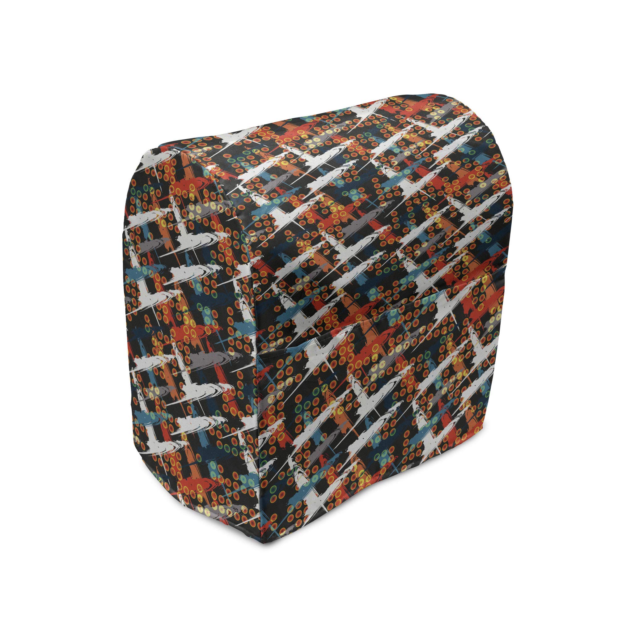 Ambesonne Abstract Stand Mixer Cover - Warm Colored Brush Marks with Dots & Diagonal Stripes on Dark Backdrop - 6-8 Quart Kitchen Appliance Organizer with Pocket - Perfect for Baking & Kitchen Organization (Multicolor)