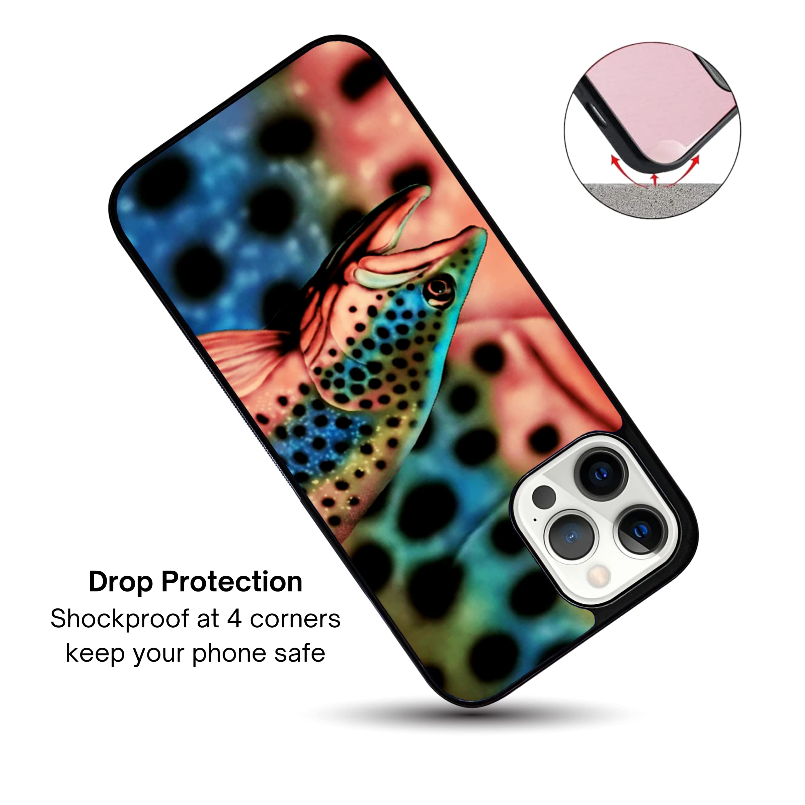 Brown Trout Fly Fishing Phone Case for iPhone 13 Pro - Durable Non-Slip TPU Rubber Shockproof Slim Cover - Perfect for Outdoor Adventures & Fishing Trips