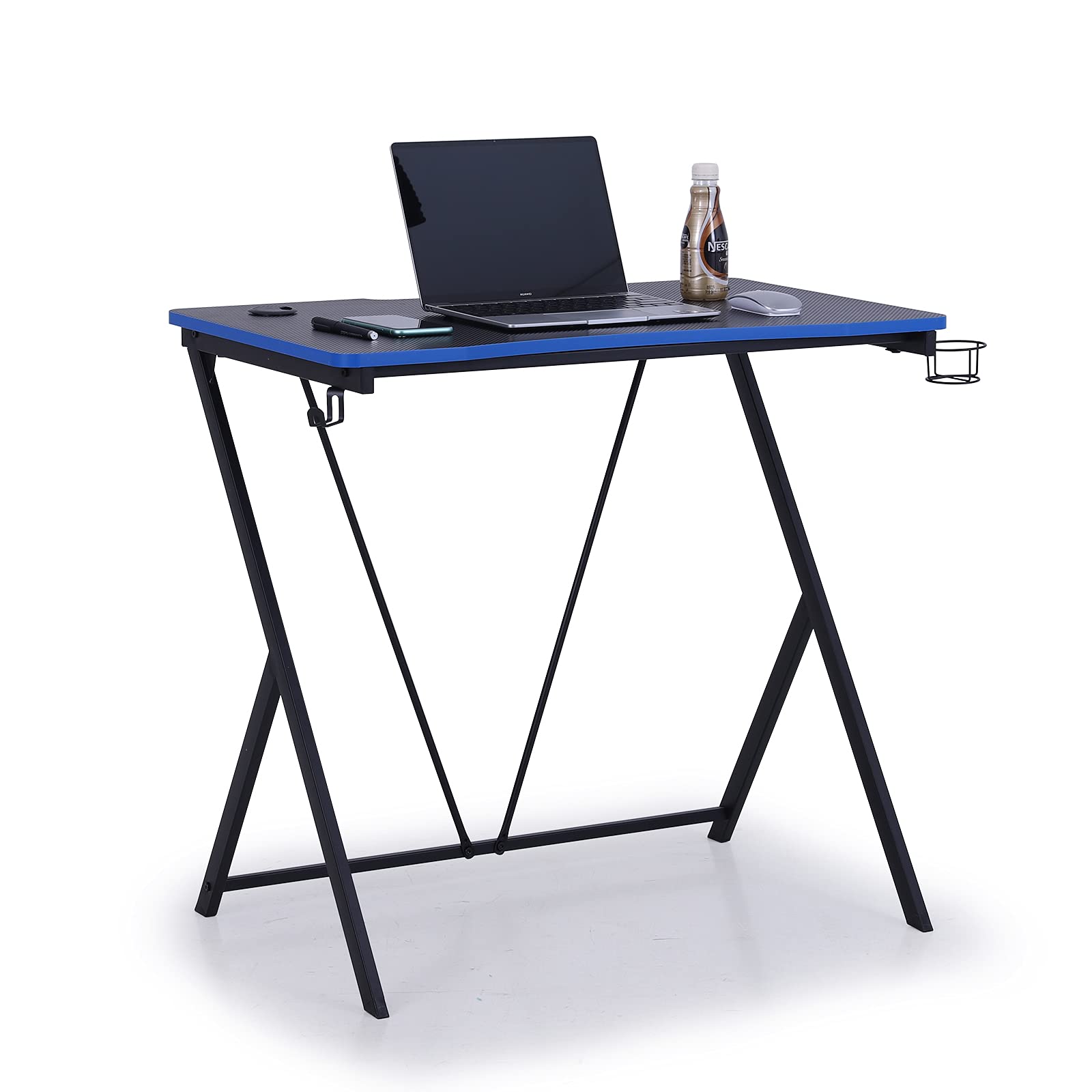 Sophia & William 31.5 Inch Gaming Desk - Blue Computer Desk for Home Office with Headphone Hook & Cup Holder, Ergonomic PC Gaming Table (31.5