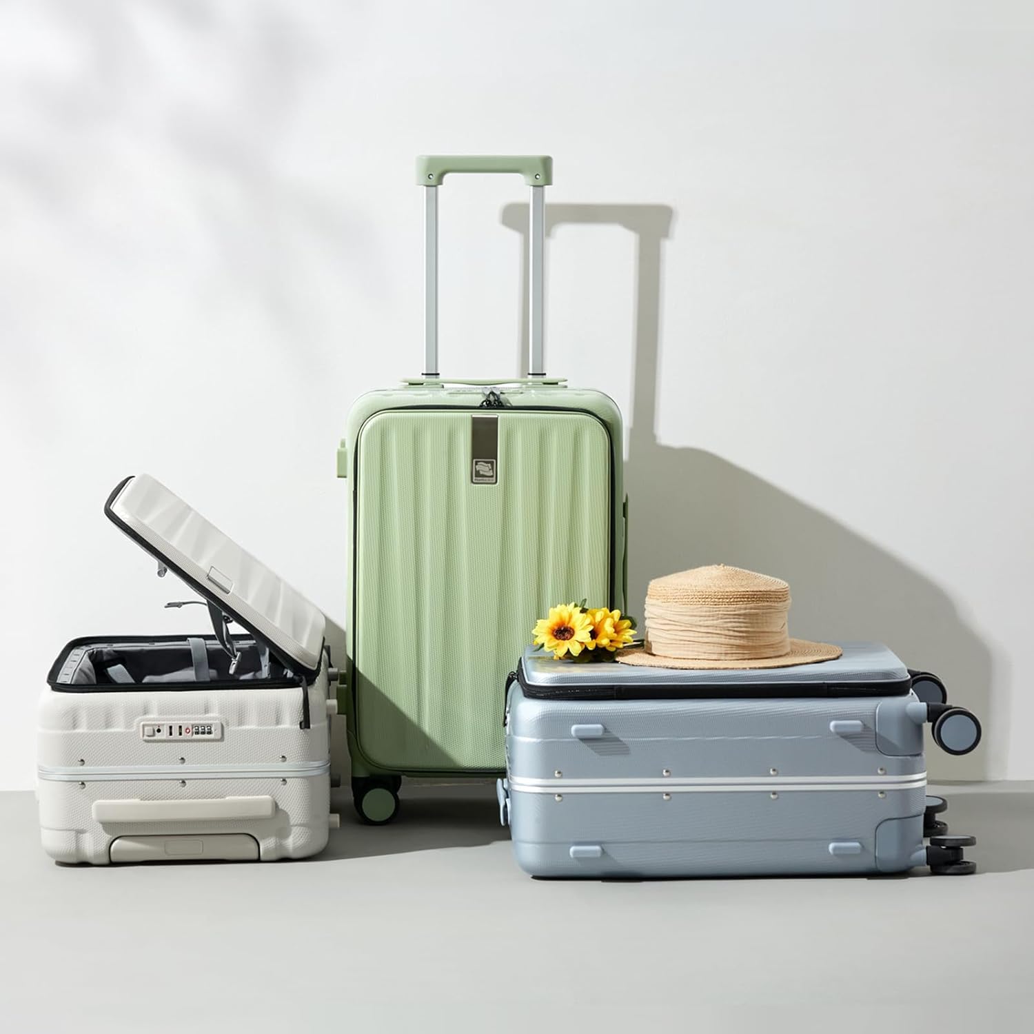 Hanke 26 Inch Large Checked PC Hard Shell Suitcase with Aluminum Frame & Wheels - Top Opening Design for Men & Women (Bamboo Green) | Perfect for Air Travel, Business Trips & Vacation Luggage