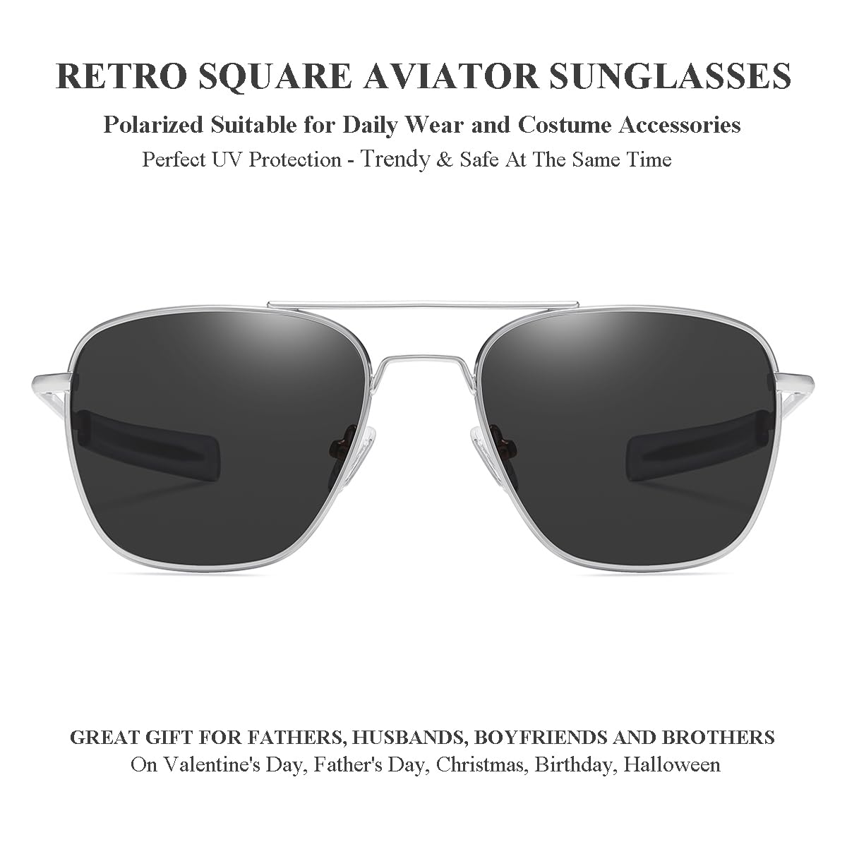 Gleyemor Polarized Square Aviator Sunglasses for Men - Retro Military Tough Guy Style UV Protection Shades - Perfect for Driving, Outdoor Sports & Fashion Accessories