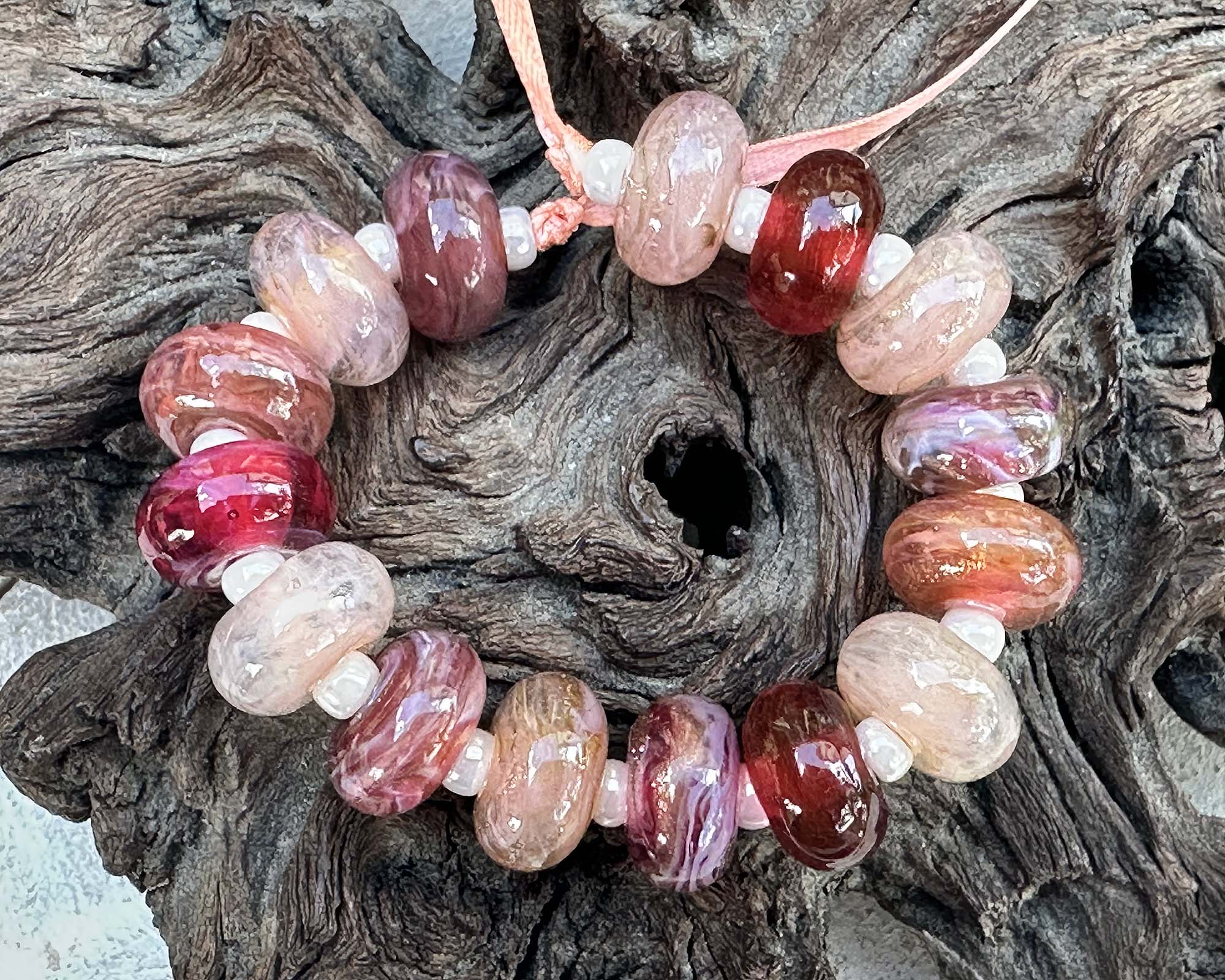 15pcs Candy Pink Swirls Lampwork Glass Beads for Jewelry Making - DIY Bracelets, Necklaces, Earrings - Perfect for Crafting, Gifts & Boho Style Accessories