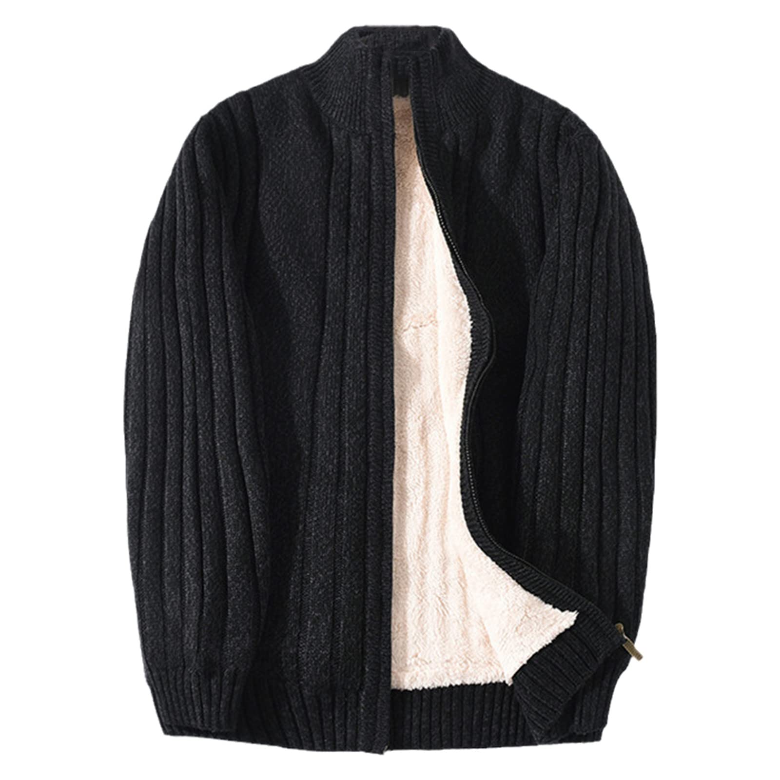 Plus Size Men's Winter Sweater - Soft Lamb Cashmere Knit Black Cardigan | Warm Cotton Polyester Blend | Cozy Thick Pullover for Casual Wear & Outdoor Activities