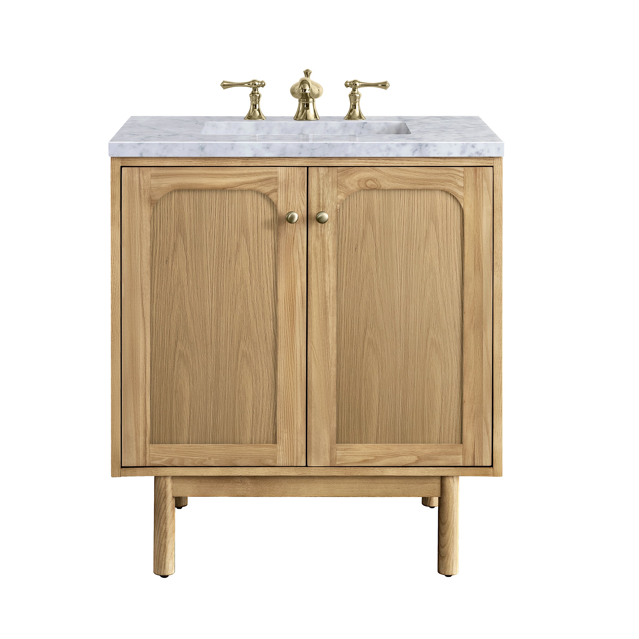 Laurent 30-Inch Single Bathroom Vanity with Light Natural Oak Finish & 3CM Carrara Marble Top - Perfect for Modern Bathroom Renovations & Small Space Solutions