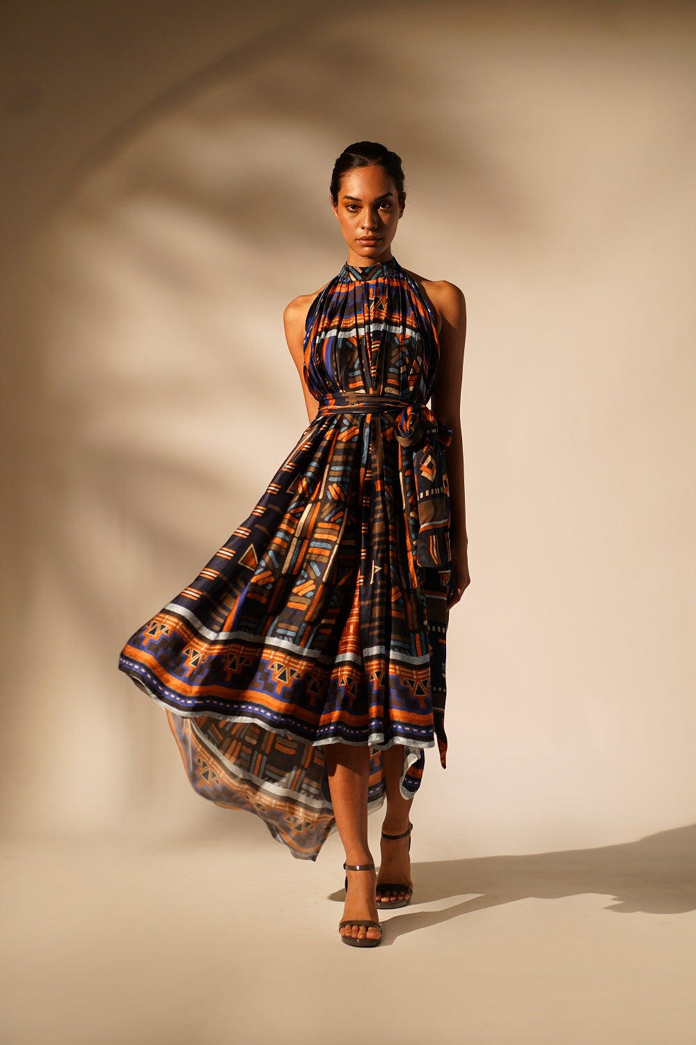 Midnight Blue Aztec Print Halter Neck Dress for Women - Boho Chic Summer Maxi Dress for Beach, Party & Vacation