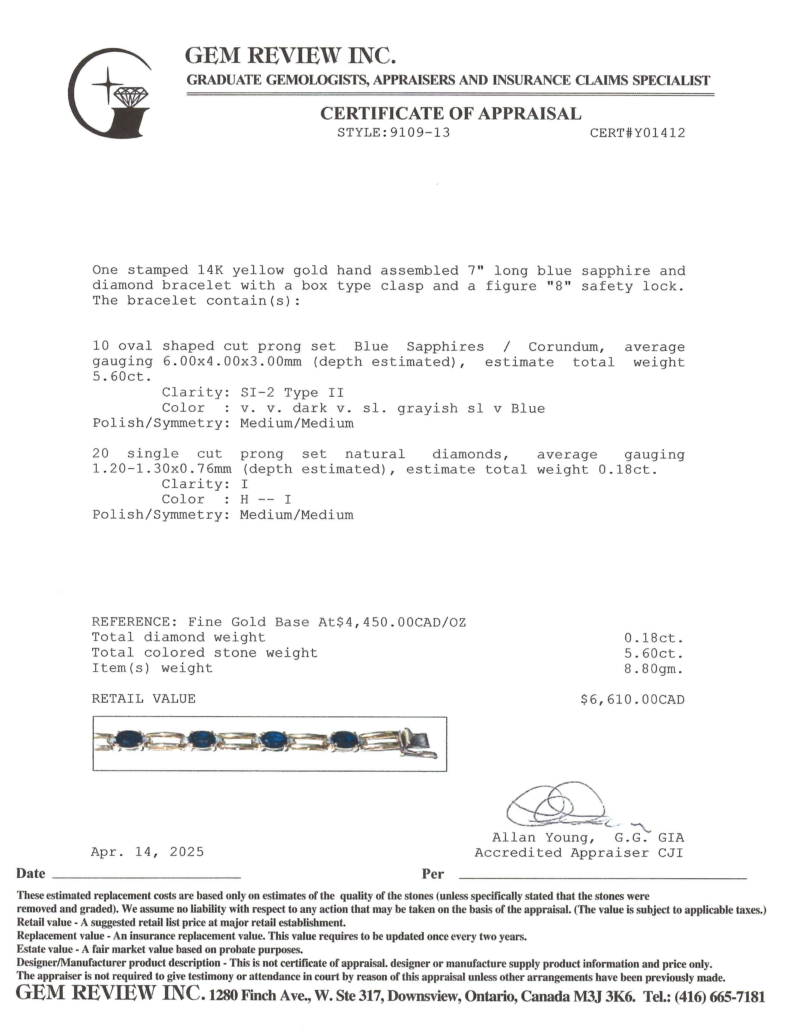 14K Gold Sapphire and Diamond Tennis Bracelet | 5.60ctw Genuine Sapphire & 0.18ctw Real Diamonds | 6.75 Inch Adjustable | Elegant Jewelry Gift for Women, Bridesmaids, Anniversary & Special Occasions