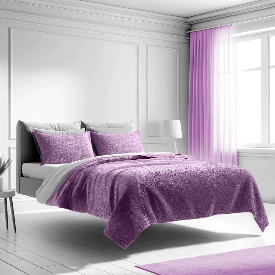 Mezzati Purple Jasper Quilt Set - King/Cal King - Brushed Microfiber Bedding for Luxurious Comfort