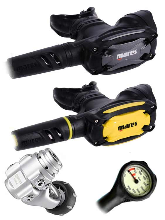 Mares SXS 62X Regulator Set with Octopus - DIN or Yoke Options - Includes Free Thermometer Gauge for Scuba Diving & Underwater Exploration