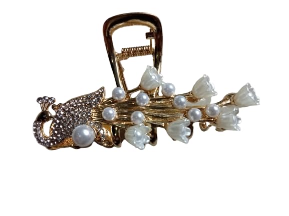 Glam Niyati Crystal Bronze Metal Alloy Peacock Hair Claw Clips - Elegant Hair Accessories for Weddings, Parties & Special Occasions