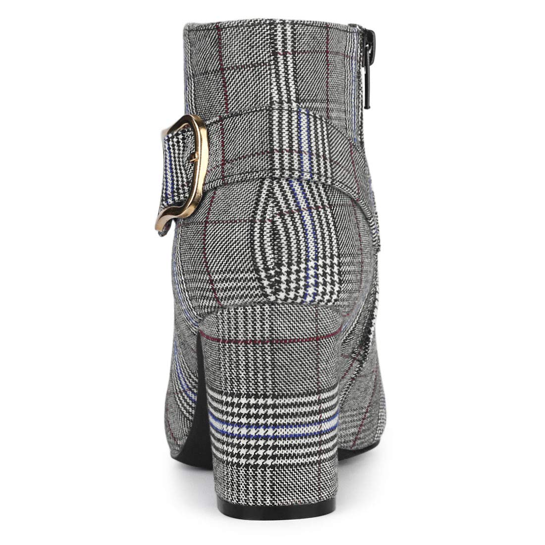 Allegra K Women's Plaid Pointed Toe Chunky Heel Ankle Boots - Stylish Fall Winter Fashion Booties for Office, Party & Night Out