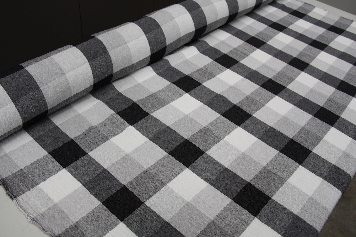 Black & White Check Crinkle Linen Fabric - Soft & Stylish Textured Material for Dresses, Curtains & Home Decor | Perfect for DIY Sewing Projects & Boho Chic Fashion