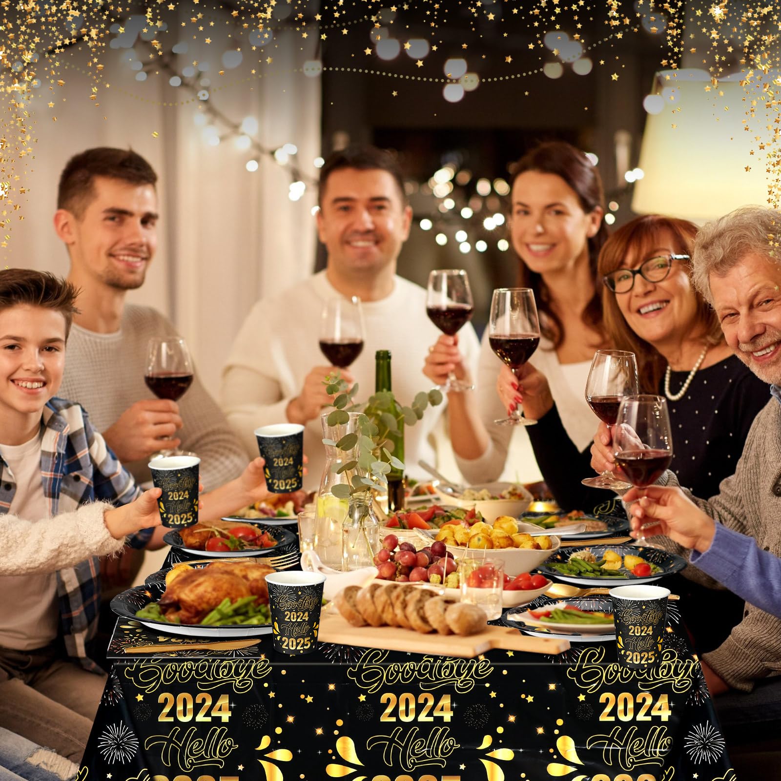 170 Pcs New Year's Eve Party Supplies 2025 - Disposable Tableware Set with Plates, Napkins, Cups, Cutlery & Decorations for NYE Celebration - Perfect for Countdown Parties, Family Gatherings & Office Events