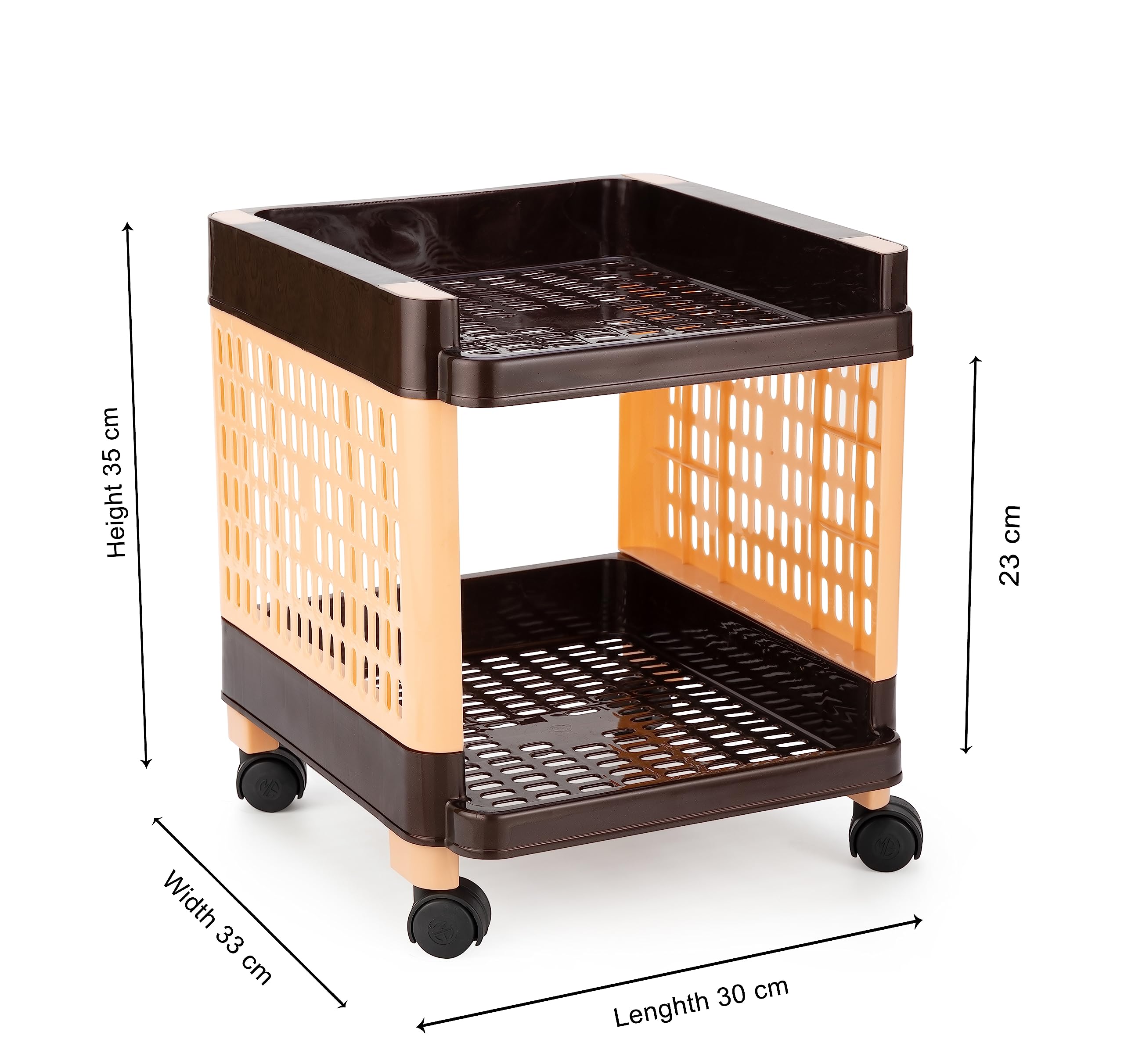 2-Tier Rolling Vegetable Storage Rack with Wheels - Brown Plastic Organizer Basket for Kitchen, Pantry & Office - Perfect for Potatoes, Onions & Snacks - Space Saving Storage Solution for Small Homes & Apartments