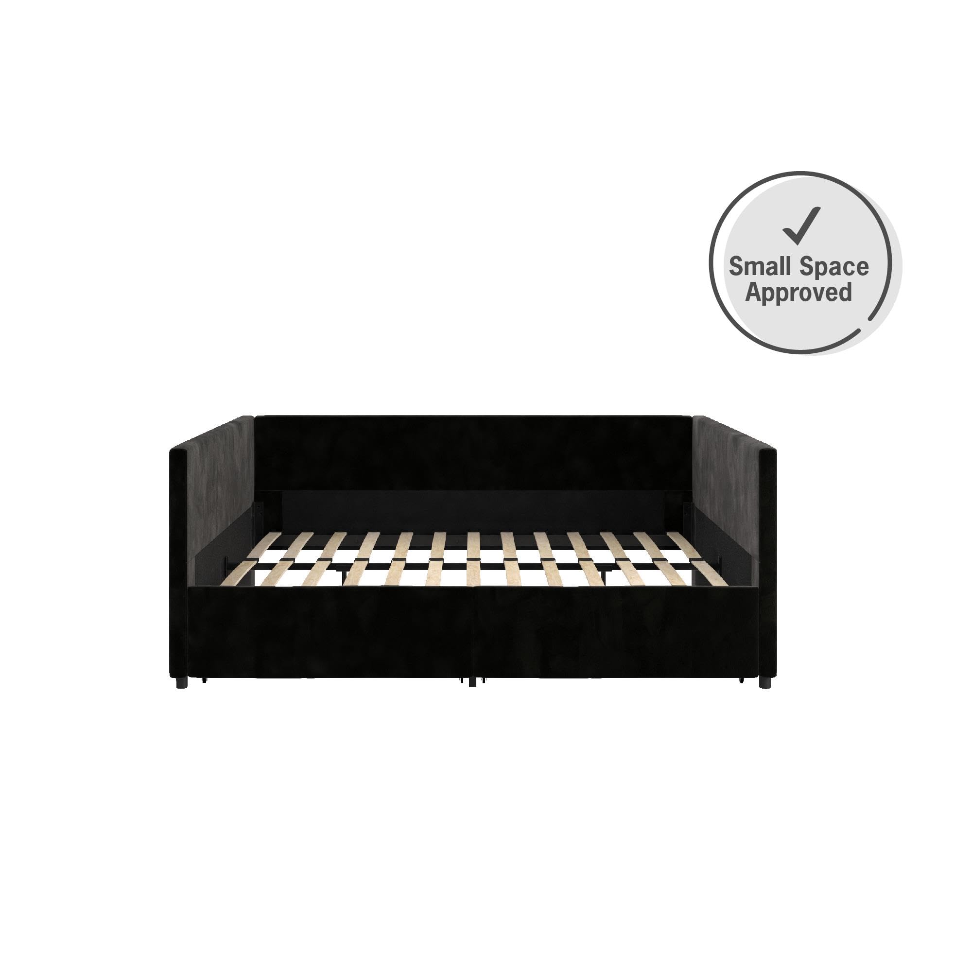 DHP Theo Full Size Daybed with Storage Drawers - Black Velvet Upholstered Sleeper Sofa for Guest Room, Dorm & Small Space Living