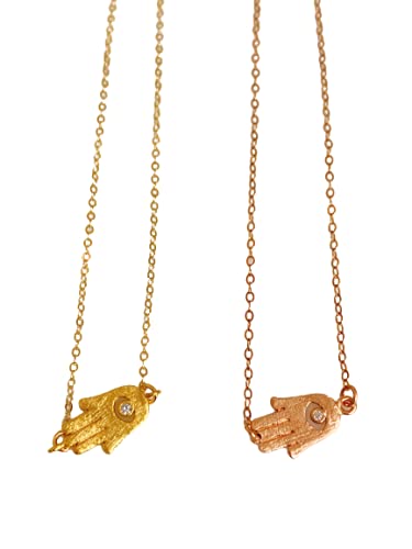 Stylish Sideways Hamsa Necklace - Gold & Silver Evil Eye Protection Pendant on Delicate Thin Chain - Perfect for Spiritual Jewelry Lovers & Boho Fashion Accessories