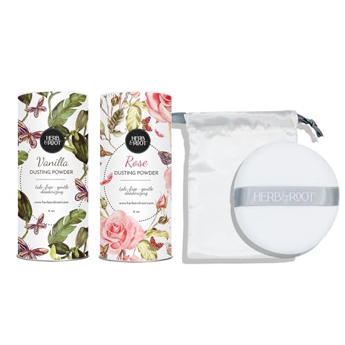 Vanilla & Rose Dusting Powder Set with Travel Puff & Case - Luxurious Body Powder for Women, Perfect for Travel, Bridal Shower & Everyday Use