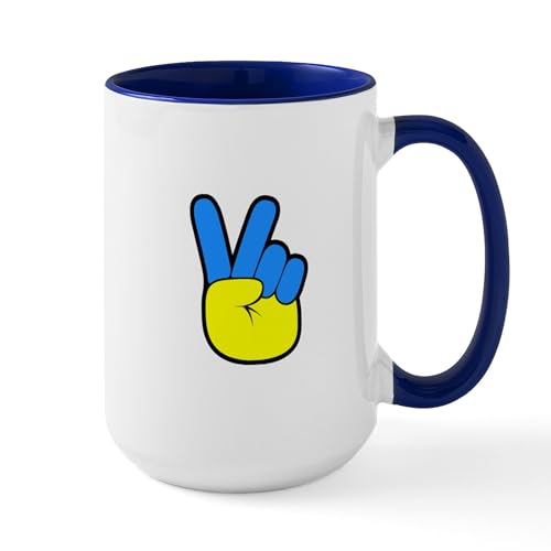 White/Navy Inside - Ukrainian Flag Peace Sign Ukraine Native Home Mugs