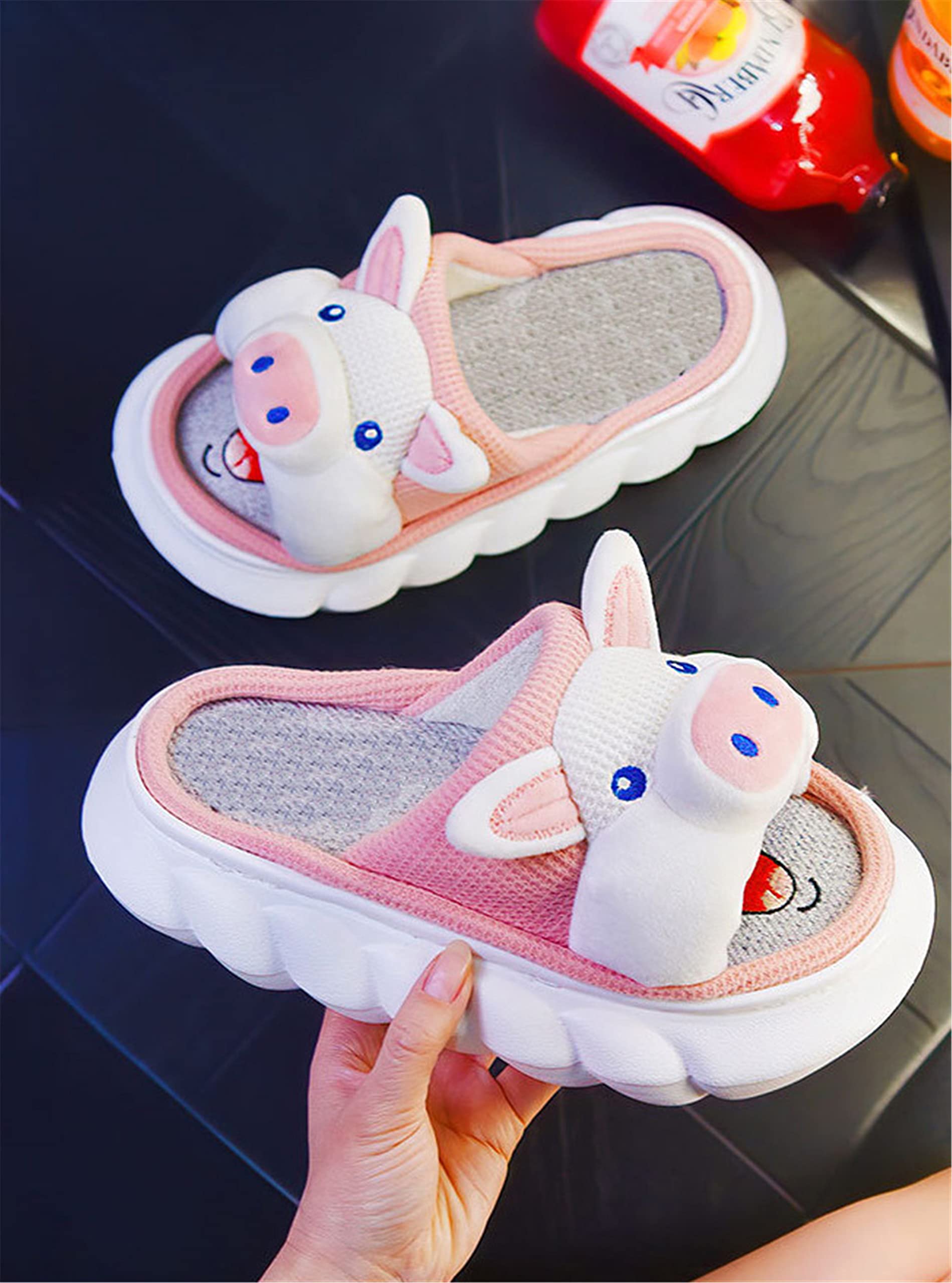 YILANLAN Women's Animal Slippers - Cute Cartoon Pig & Cow Plush House Shoes, Soft Linen Indoor Slippers for Home Comfort | Perfect for Relaxing, Lounging & Cozy Nights