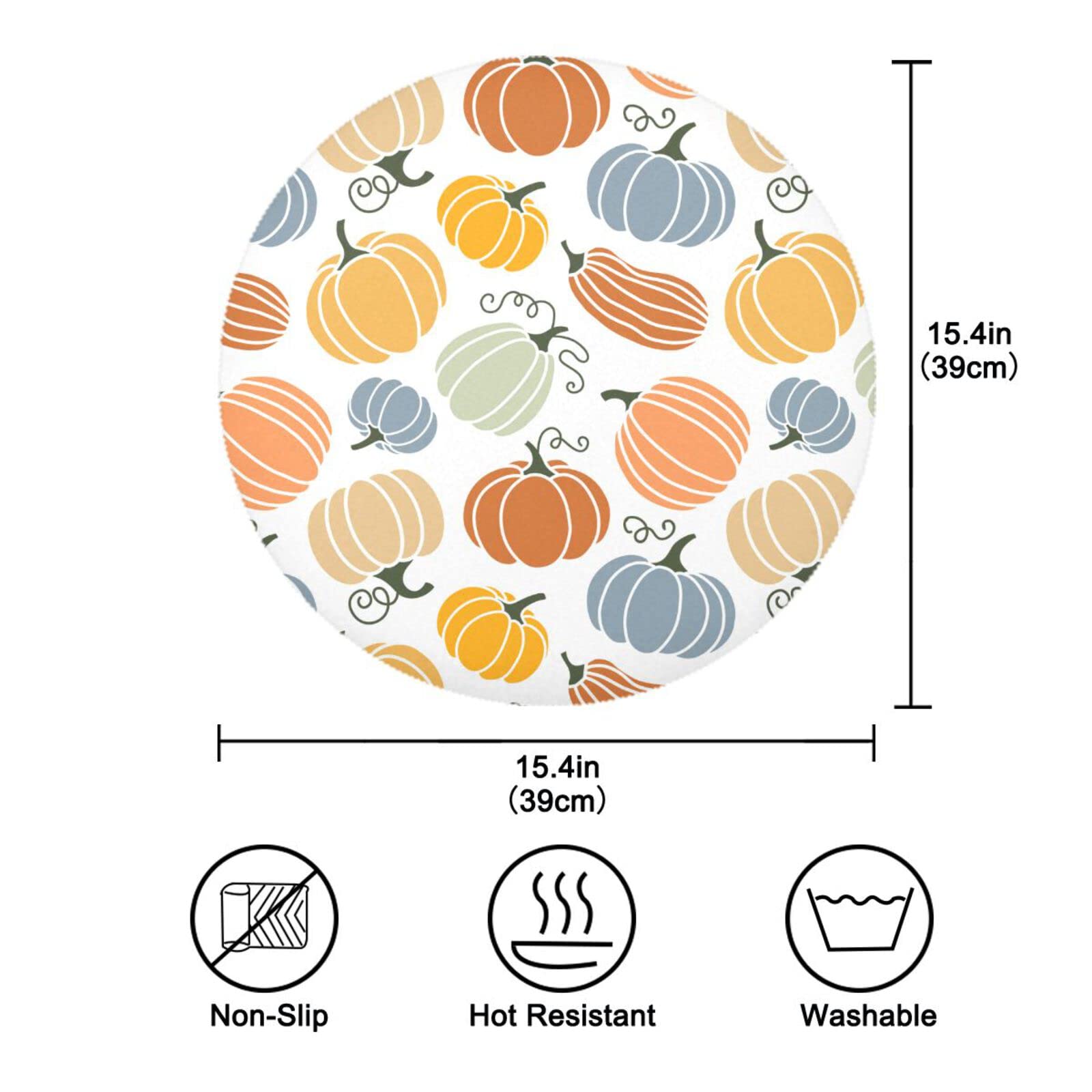 Thanksgiving Round Placemats Set of 6 - Autumn Pumpkin Table Mats for Kitchen Dining, Washable & Durable Holiday Decor - Perfect for Thanksgiving Dinner, Fall Gatherings & Seasonal Home Decor