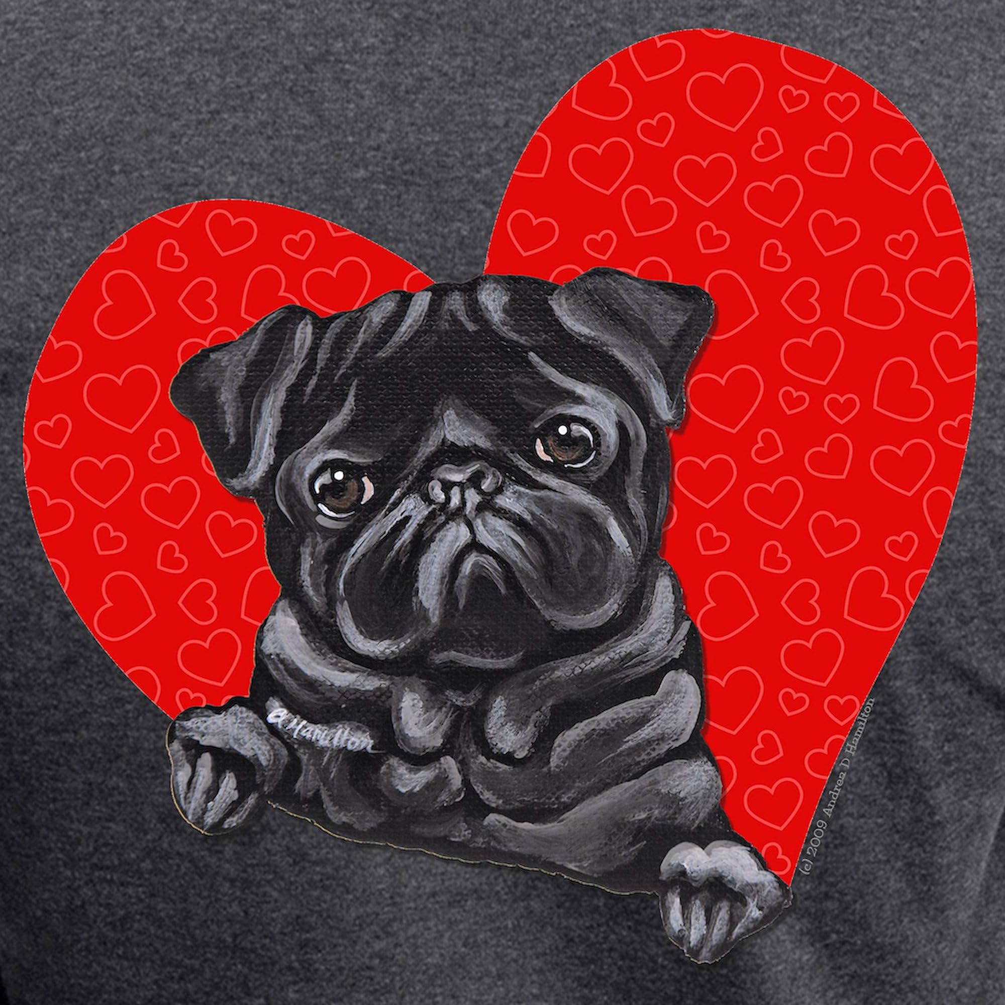 Black Pug Heart Women's Charcoal Pajama Set - Cute Dog Lover Sleepwear for Women | Cozy Lounge & Sleep Pajamas for Dog Enthusiasts