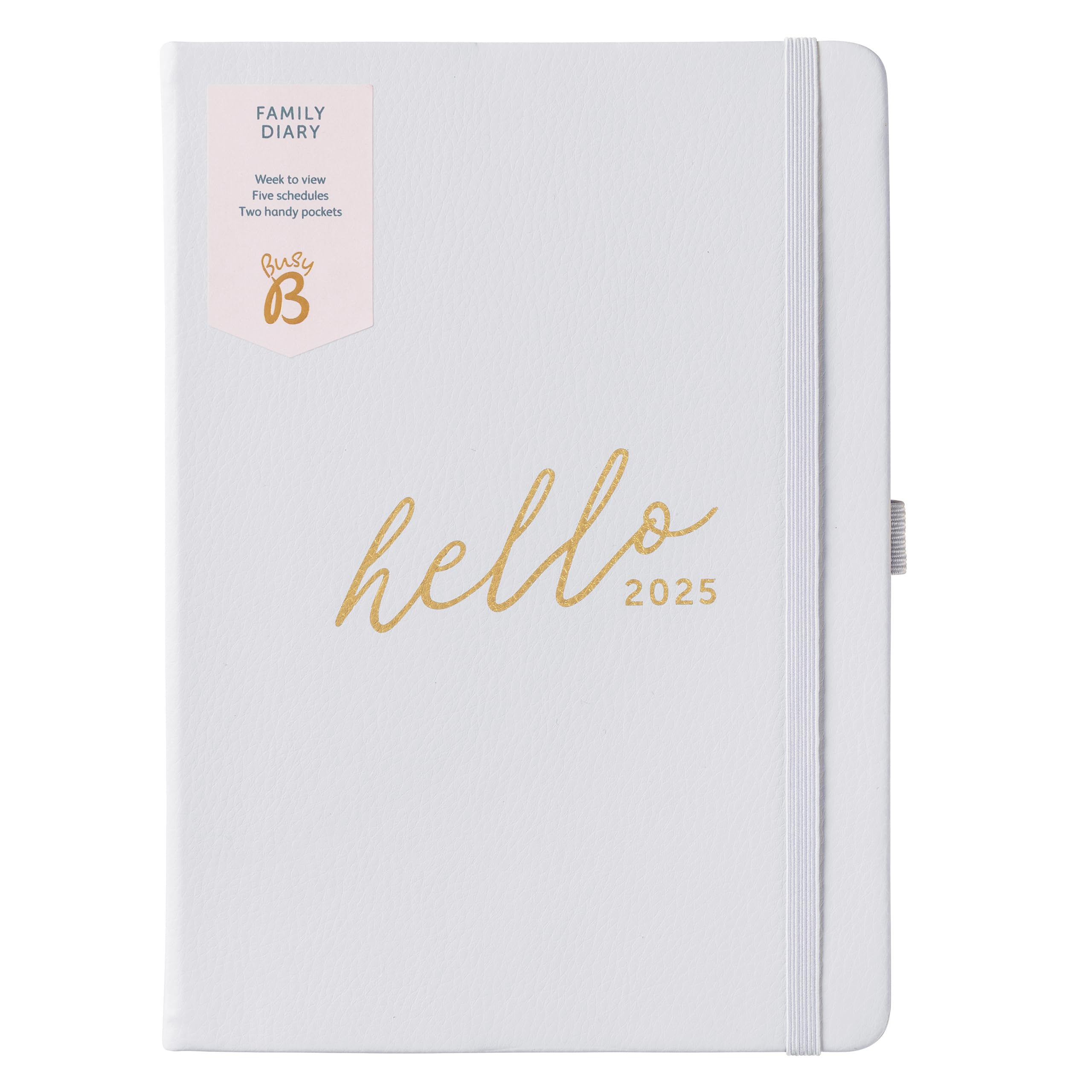 Busy B 2025 A5 Family Diary - Weekly Planner with 5 Schedules, Light Lilac Faux Leather Cover & Gold Foil - Life Organizer for Busy Families - Includes Yearly Calendar, Birthdays & Tear-Off Notes - Perfect for Family Scheduling, Work-Life Balance & Home Organization