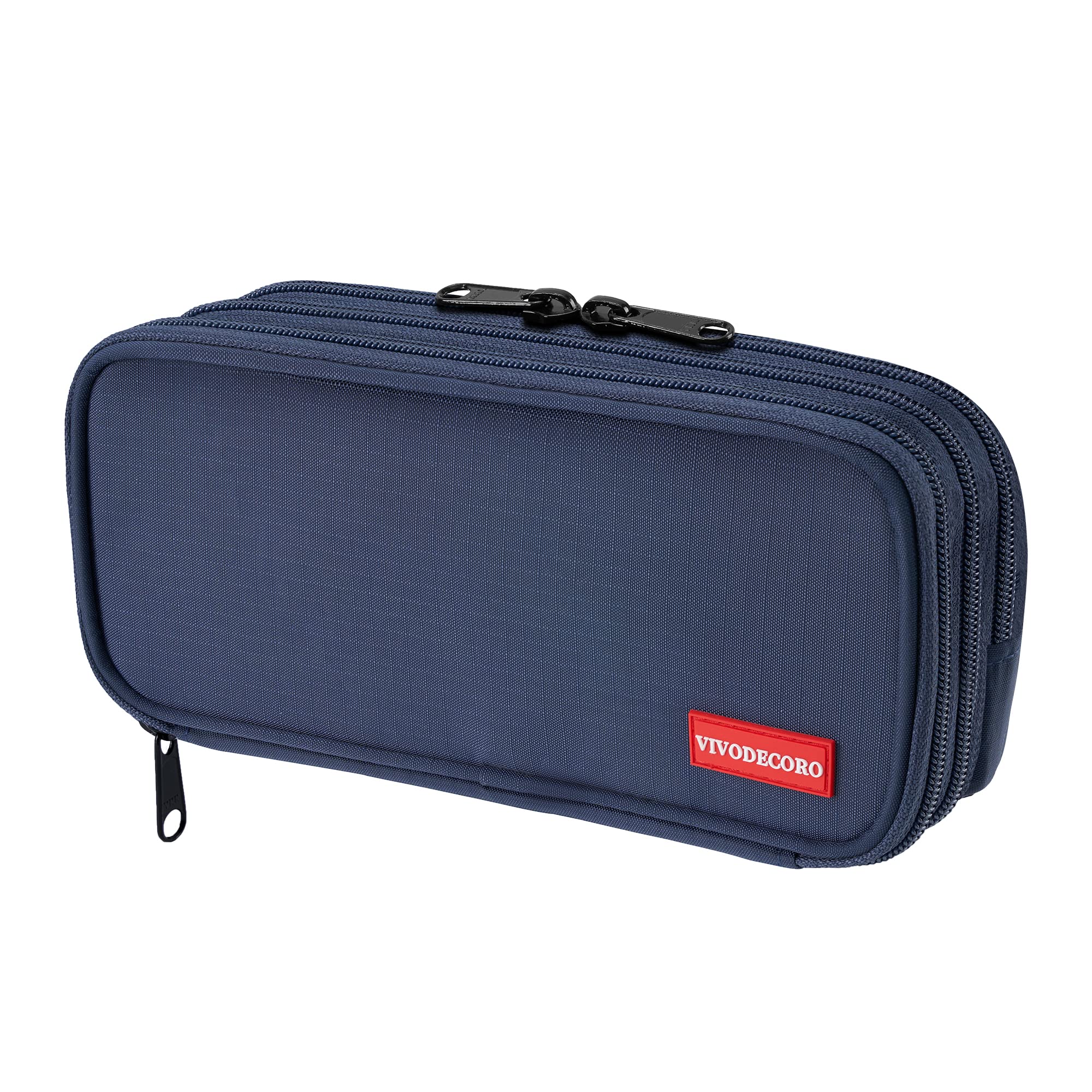 Vivoderoco YKK Zipper Pencil Case - Navy Blue Stationery Organizer for Pens & Markers - 3 Compartment Multifunctional Pouch for Office, School & College - Perfect for Kids, Teens & Adults - Portable Desk Essential for Students & Professionals