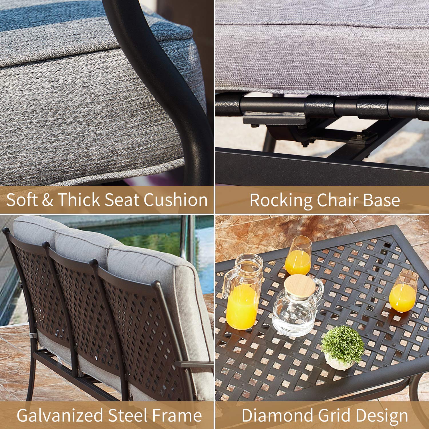 PatioFestival 6-Piece Outdoor Conversation Set with Cushions - All-Weather Galvanized Steel Frame, Grey Metal Patio Furniture for Backyard, Garden & Poolside Relaxation