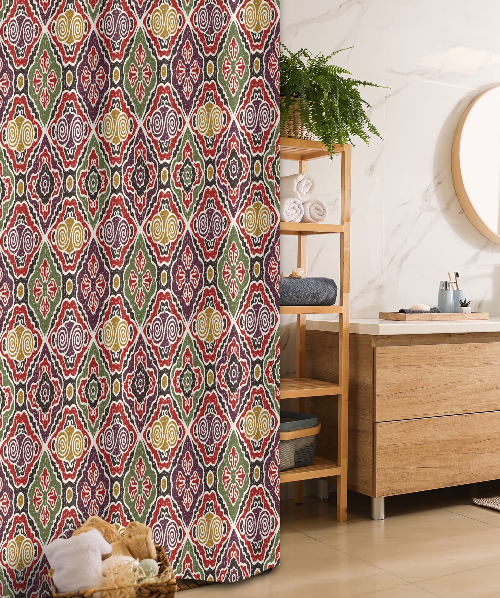 Ambesonne Japanese Traditional Antique Shower Curtain - Eastern Exotic Vintage Oriental Bathroom Decor with Hooks, 36x72 Inches, Multicolor - Perfect for Asian-Themed Bathrooms & Spa-Like Retreats