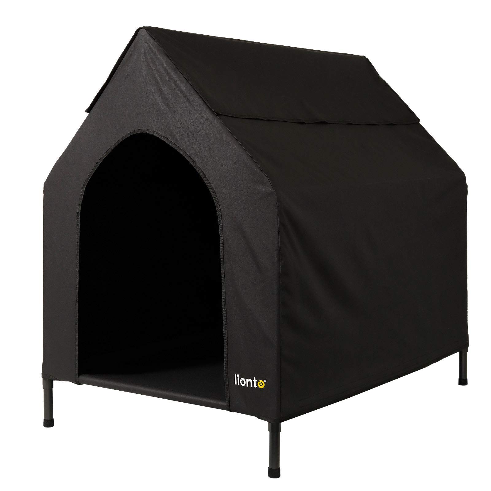 Lyonto Elevated Dog Bed with Roof - Black (Medium 110x75x105cm) - Breathable & Durable Pet Cot for Indoor/Outdoor Use - Perfect for Backyards, Patios & Kennels