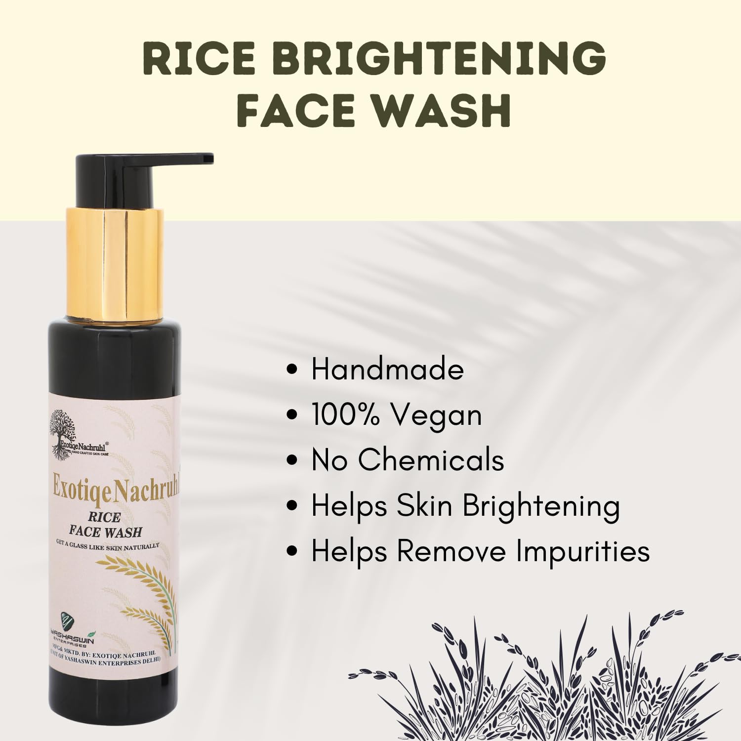 Exotiqe Nachruhl Rice Face Wash - Vegan, Natural Ingredients for Soft & Smooth Skin | Gentle Cleansing for Daily Skincare Routine & Sensitive Skin Care