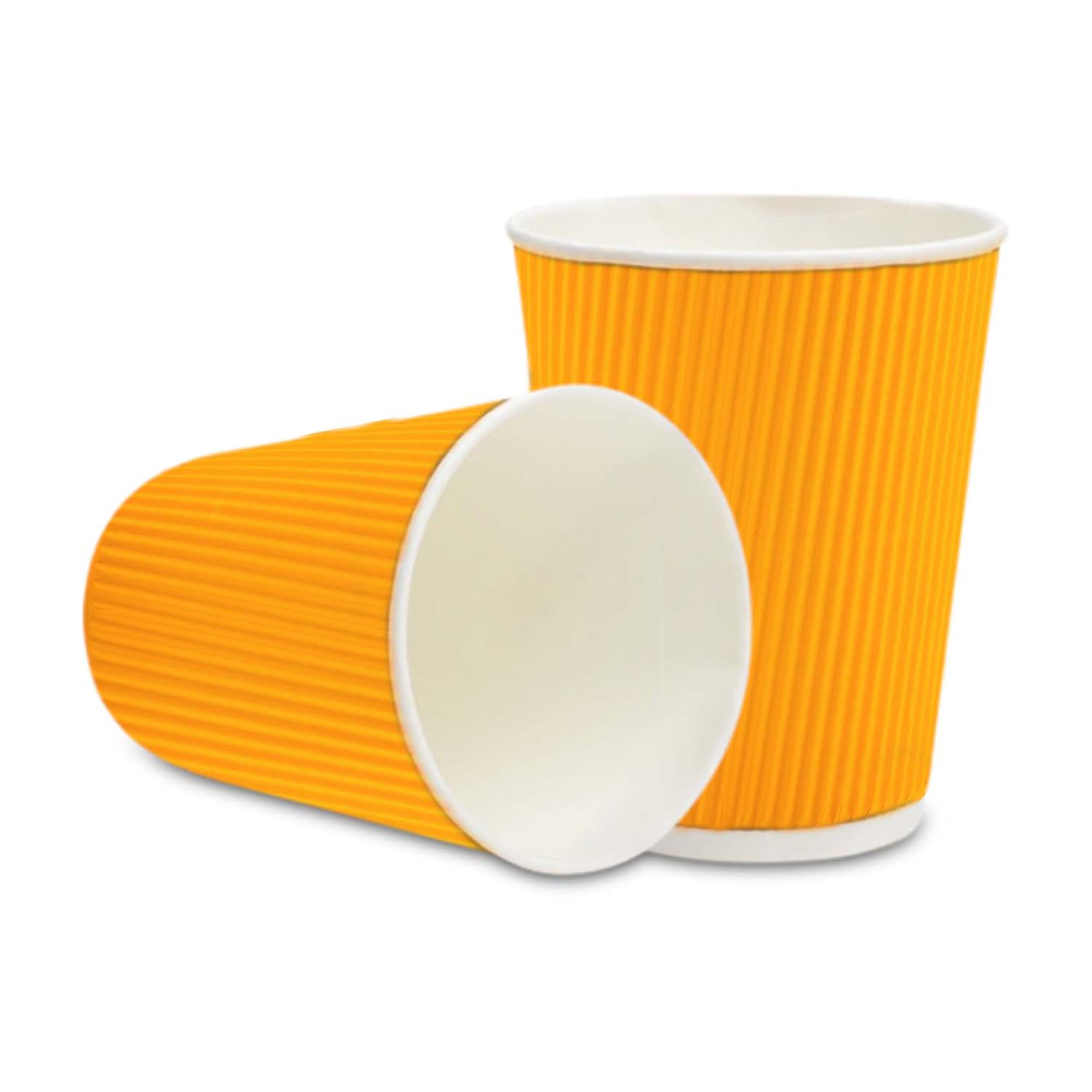 12oz Disposable Coffee Cups - 500 Pack Insulated Ripple Wall Hot Cups for Coffee & Tea | Rolled Rim, Yellow Paper | Lids Sold Separately | Perfect for Cafes, Offices & Events