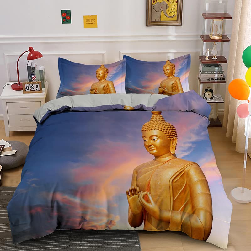 YRYBZ Twin Grey Buddha Statue Microfiber Duvet Cover Set 68x90 Inches - Soft & Comfortable Quilt Cover with Zipper + 2 Pillowcases 20x26 - Perfect for Boys & Girls Bedroom Decor, Meditation Room or Spiritual Retreat