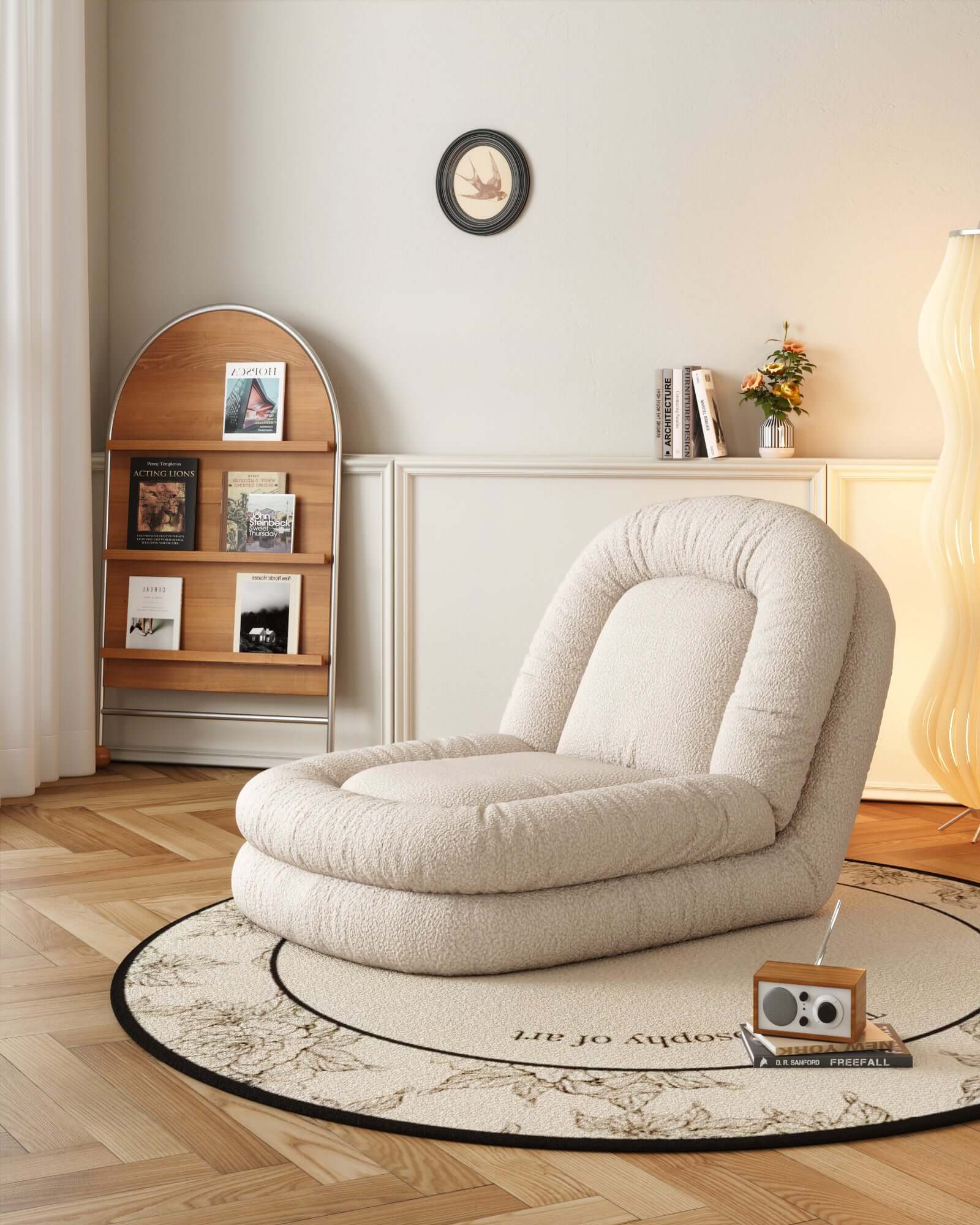 Modern Convertible Sleeper Sofa Bed - Lazy Sofa in Beige Teddy Velvet for Living Room, Guest Room & Small Spaces