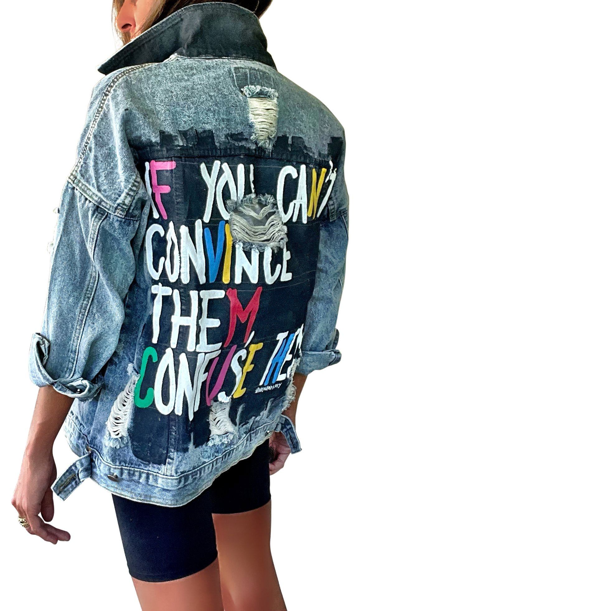 Confuse Em' Denim Jacket - Stylish Vintage Distressed Denim Jacket for Men & Women | Perfect for Casual Outfits, Streetwear, and Layering