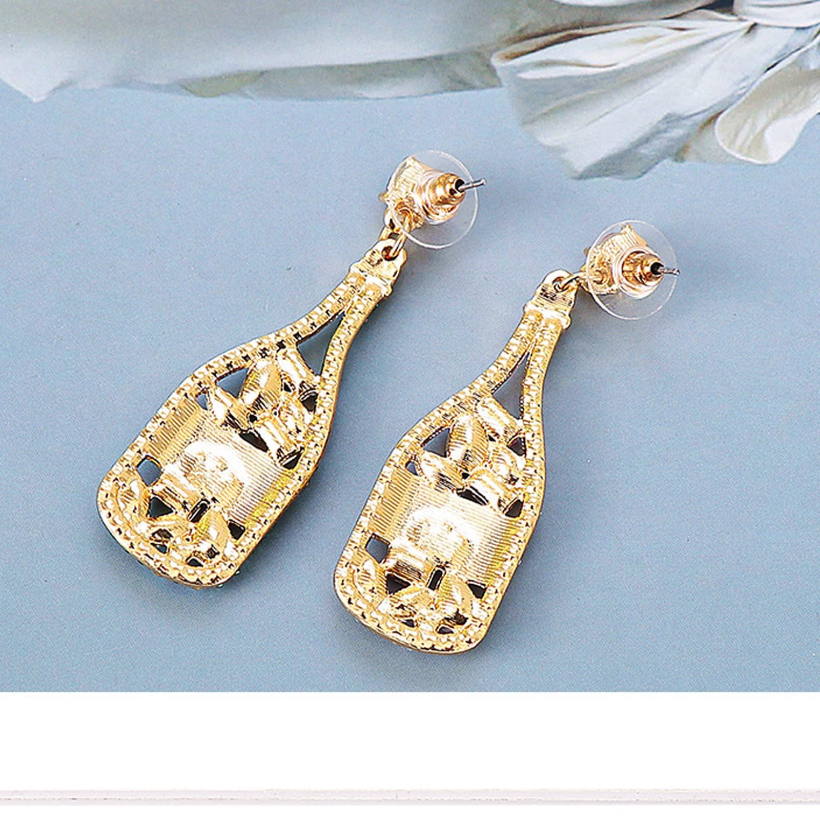 Champagne Bottle Dangle Earrings for Women - Crystal Cocktail Wine Glass Teardrop Earrings - Perfect for Party, Celebration, Wedding & Gift Giving - Elegant Jewelry Accessories for Margarita Night & Girls Night Out