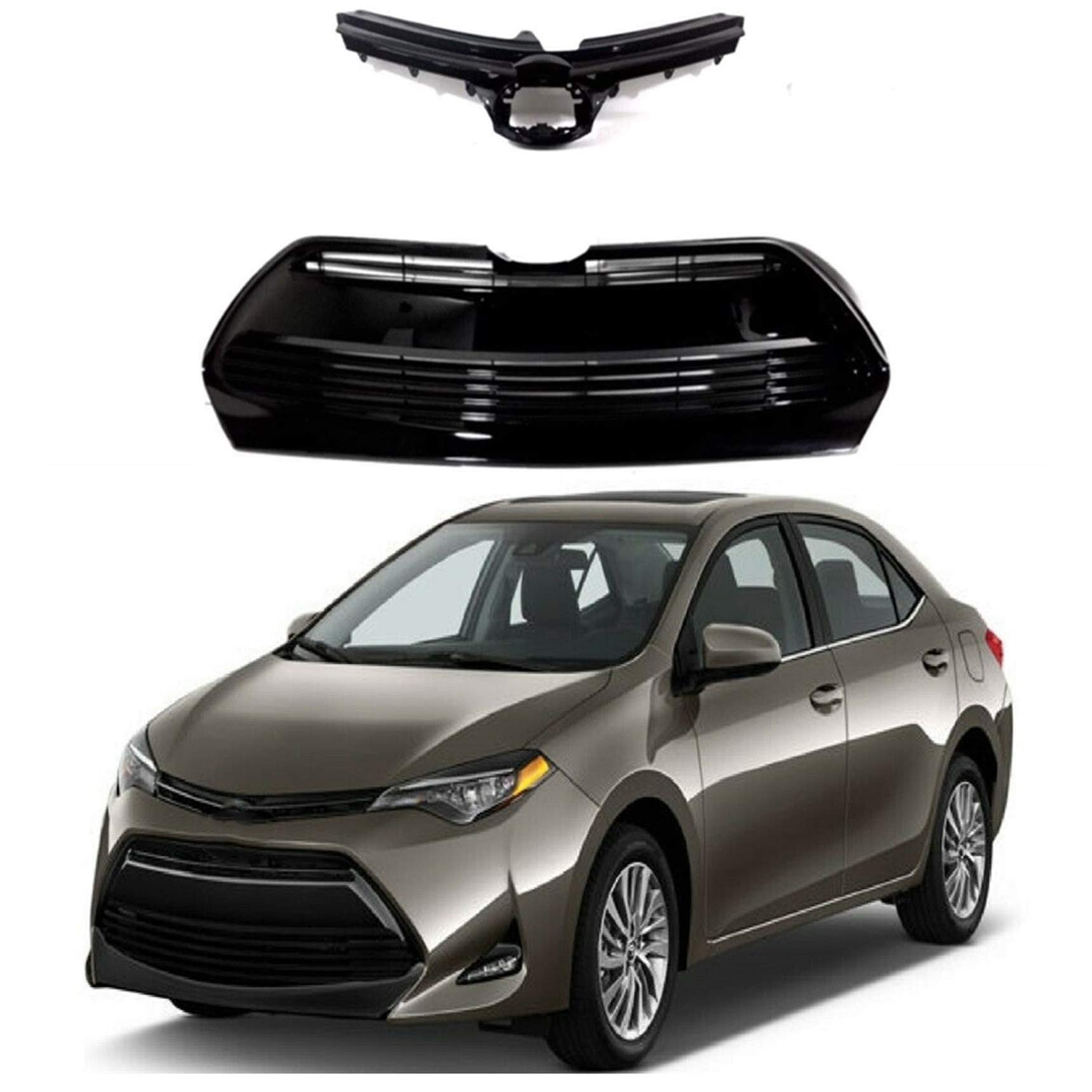 Replacement Front Bumper Upper & Lower Grille for 2017-2019 Toyota Corolla LE XLE (Part# 5311202730, 5311102B00) - Perfect Fit & Easy Installation for Car Repair & Customization