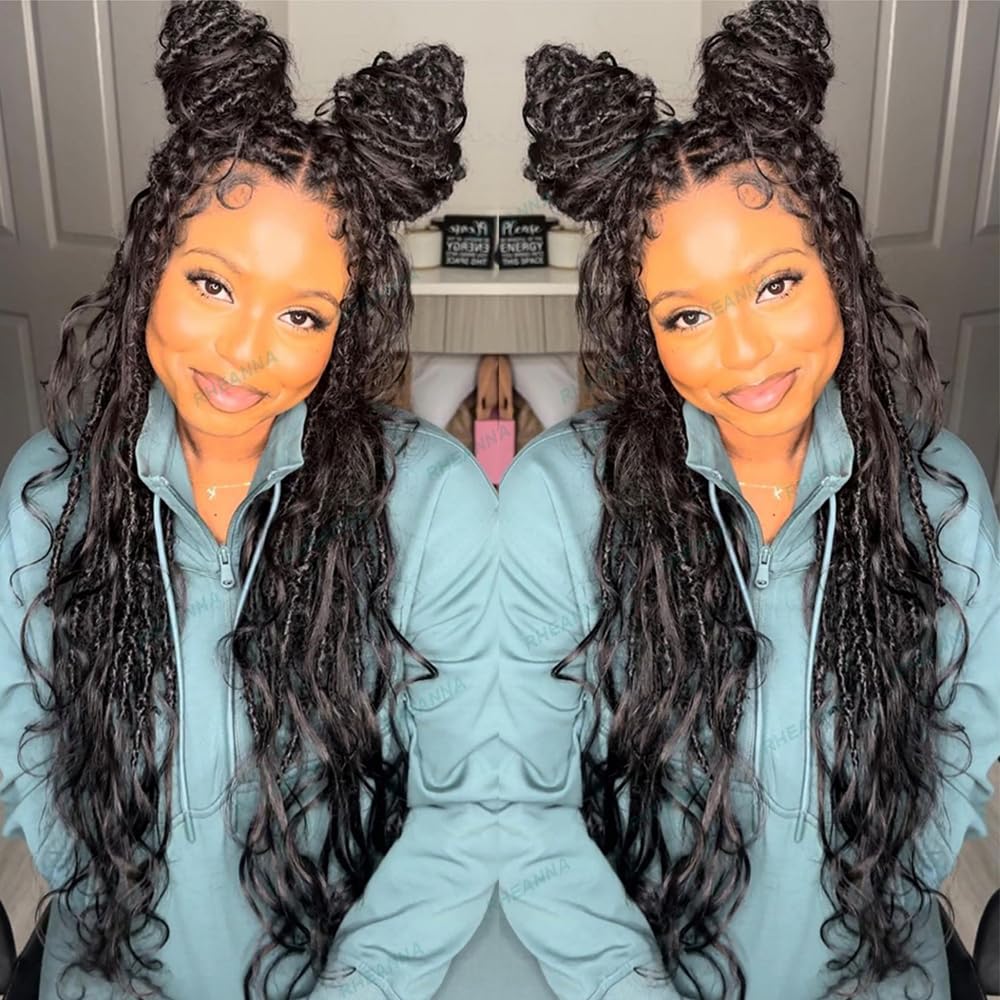 Pre-Lopped Crochet Boho Locs with Human Hair Curls - 22 Inch 48 Strands Body Wave Goddess Locs for Natural Hairstyles - Perfect for Protective Styling, Weddings & Boho Chic Looks