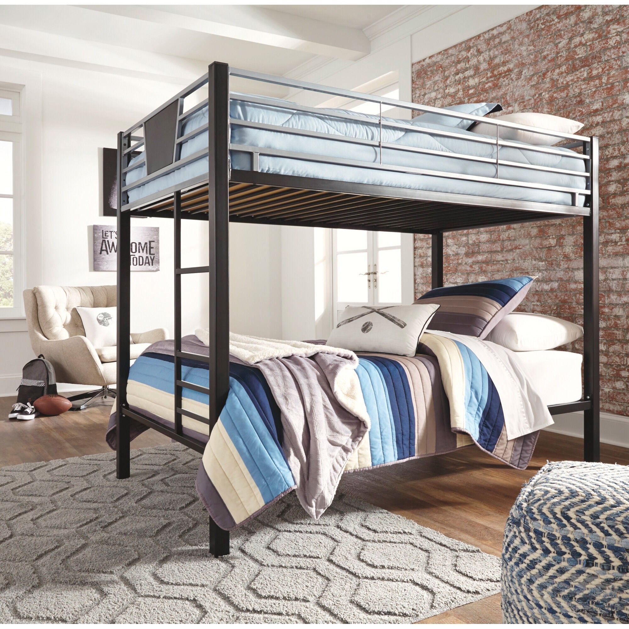 Dinsmore Twin Over Twin Bunk Bed with Ladder - Space-Saving Kids Bedroom Furniture for Small Rooms & Sleepovers