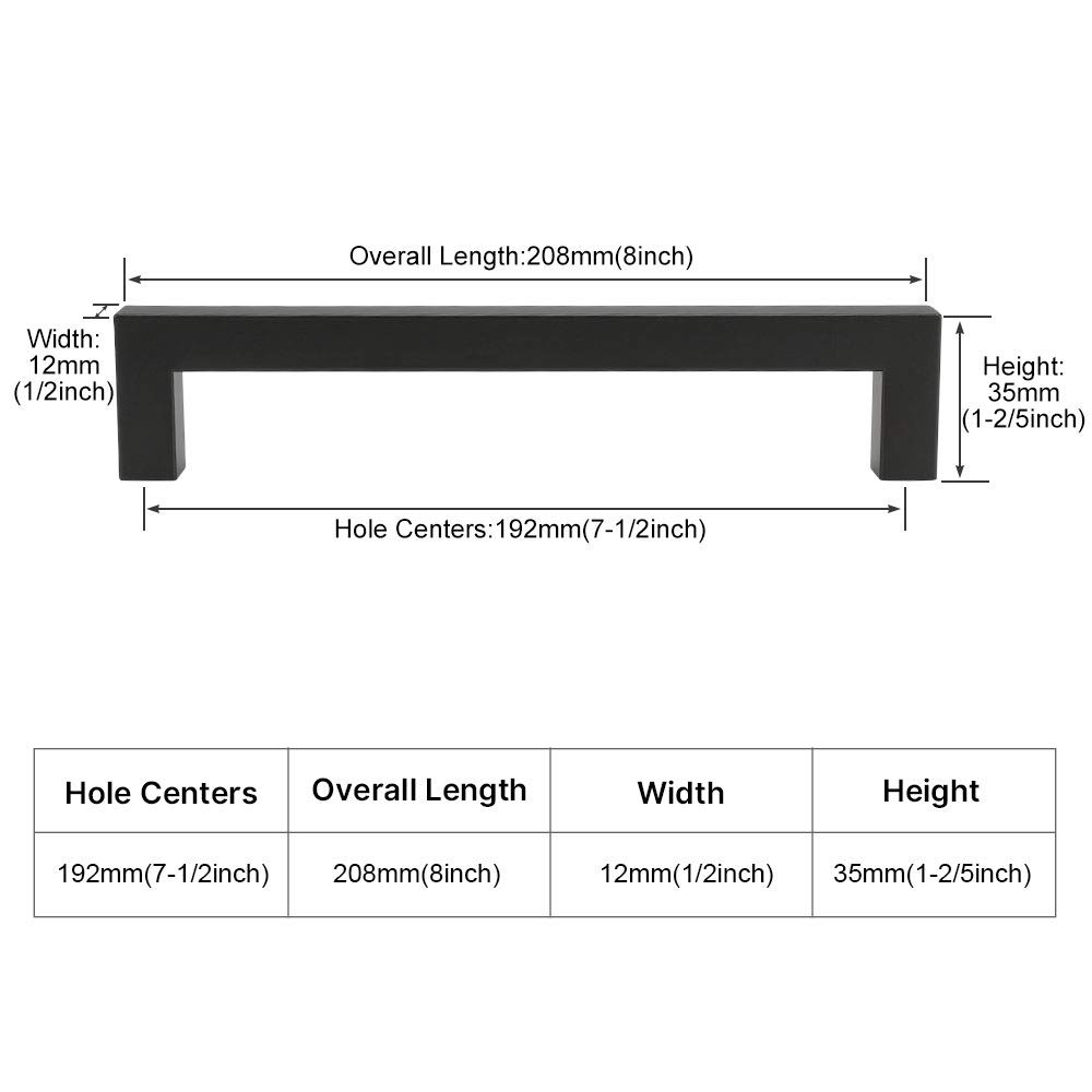 HomDIY 1 Pack Solid Square Bar Cabinet Handle - Black Modern Furniture Pulls for Kitchen, Bathroom & Bedroom (7-1/2in Hole Centers, HDJ12BK) - Durable Cabinet Hardware for Drawers & Cabinets
