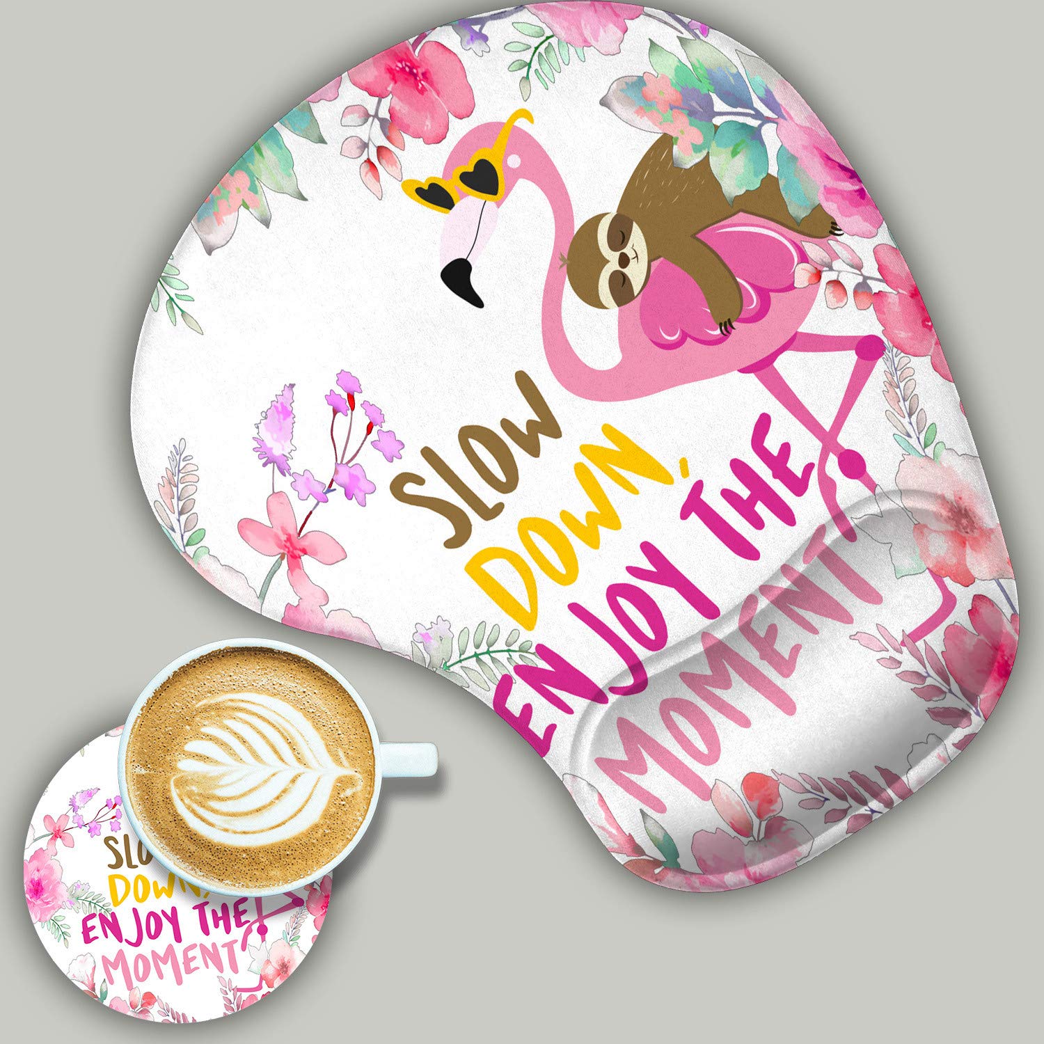2 Pack Ergonomic Gaming Mouse Pad with Wrist Support Gel & Non-Slip PU Base - Pain Relief for Office & Home Use - Cute Sloth & Flamingo Design - Perfect for PC Gaming, Typing, and Computer Workstations