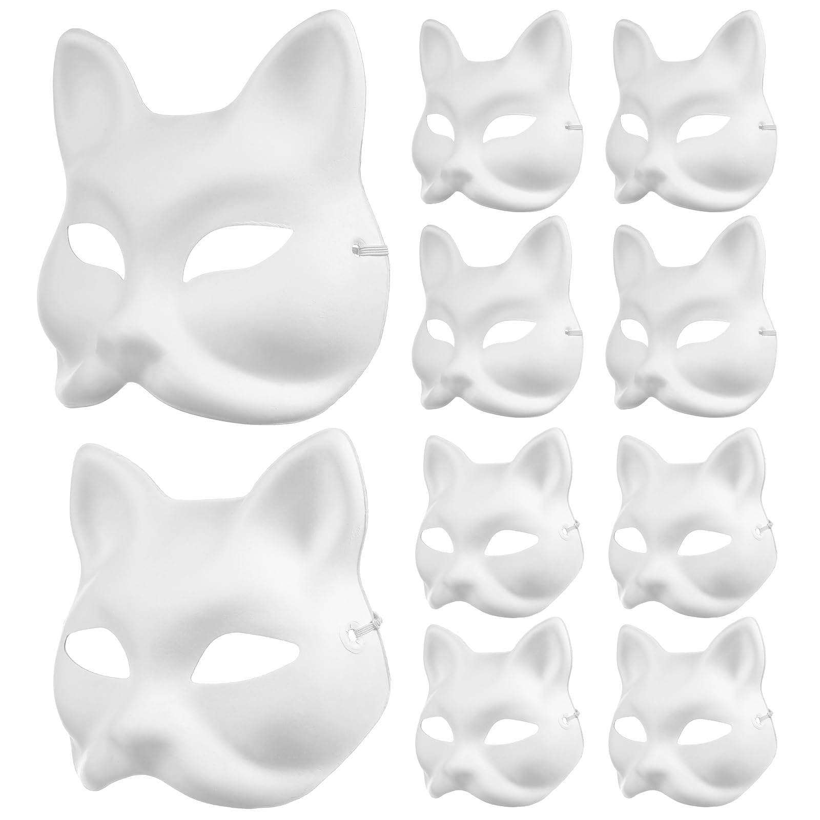 10pcs Unpainted DIY Cat & Fox Masks - Blank White Paper Masquerade Masks for Halloween Costume Party, Cosplay, Face Painting & Craft Projects