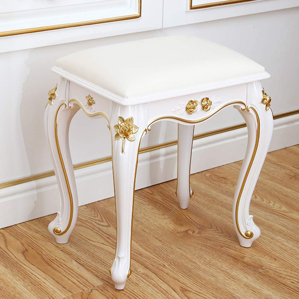 YZJJ Vanity Makeup Stool with Padded Seat - Baroque Style Dressing Bench & Lounge Chair for Bedroom & Bathroom - Easy Assembly Makeup Stool for Women's Dressing Table, Beauty Salon & Home Decor