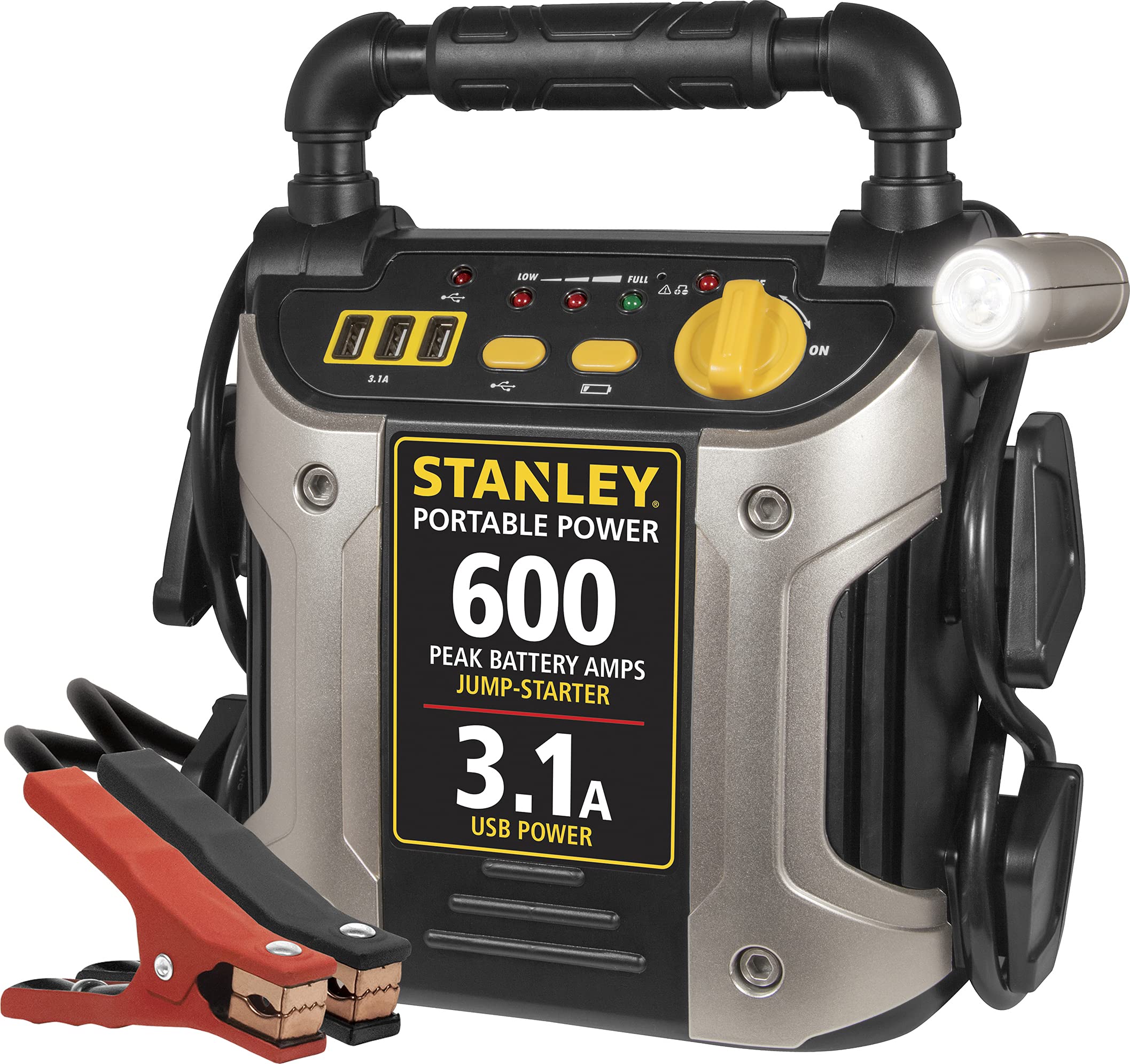 STANLEY J309 600 Peak Amp Portable Power Station Jump Starter with 3.1A USB Ports & Battery Clamps - Emergency Car Battery Booster for Roadside Assistance, Camping & Outdoor Power Needs
