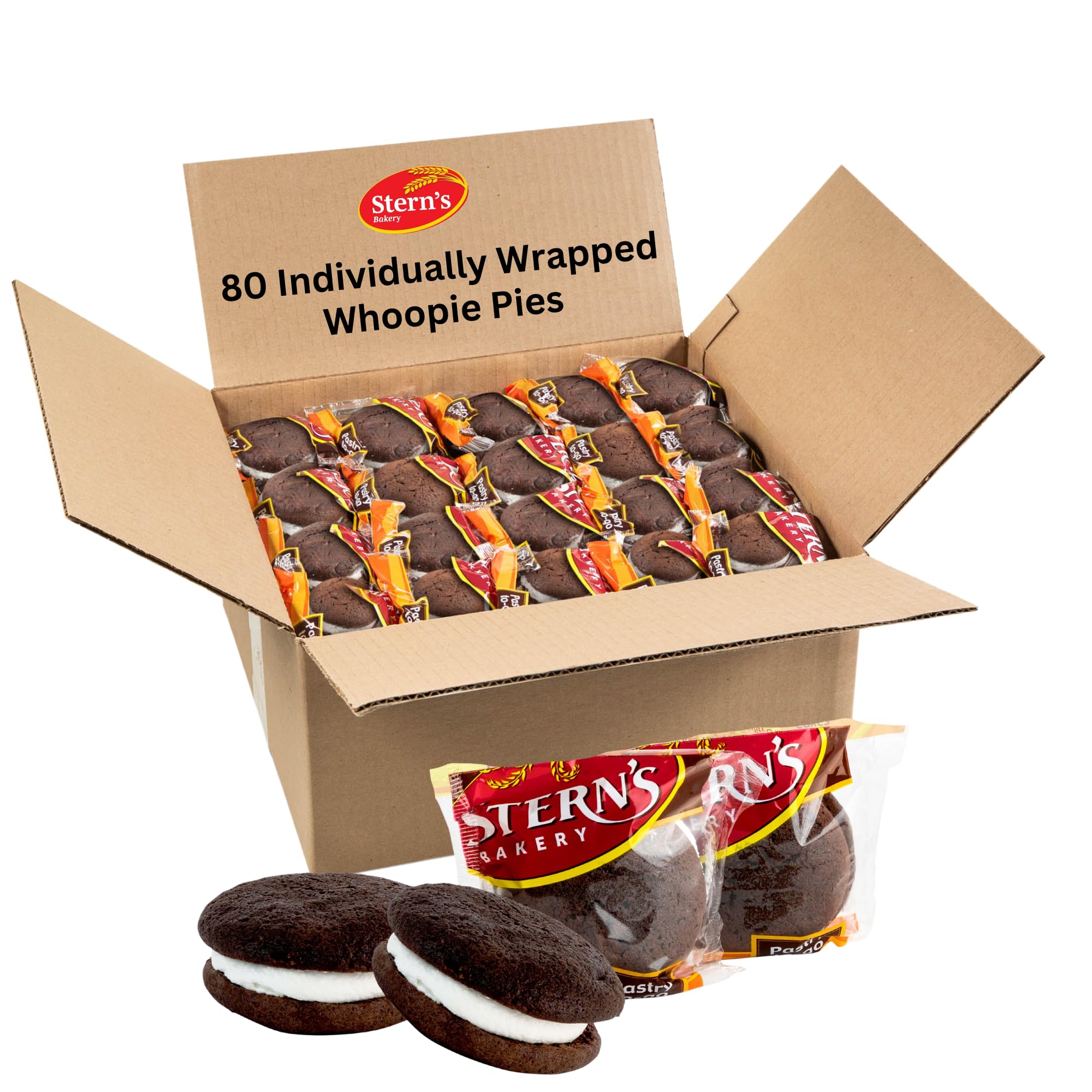 1.5 Oz Whoopie Pies Snack Cakes - 80 Count Dairy Free & Nut Free Pastries by Stern's Bakery | Perfect for Office Snacks, School Lunches & Afternoon Treats