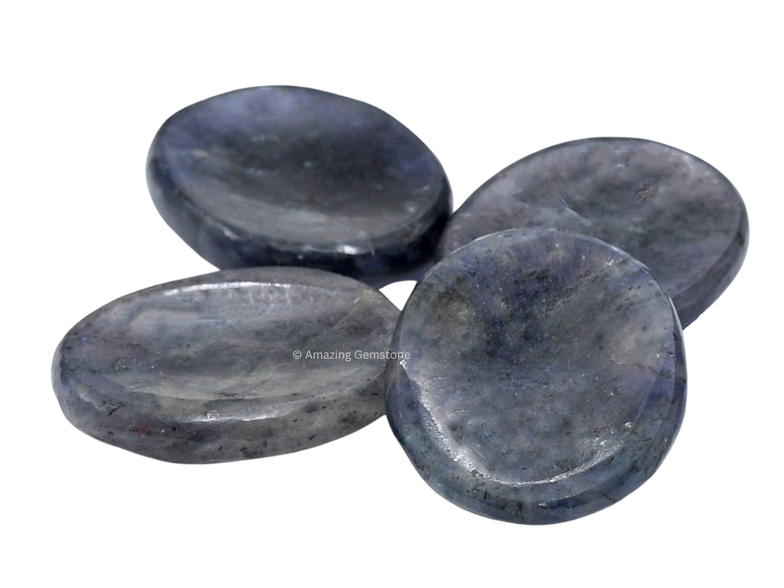 Natural Iolite Worry Stone - Healing Crystal for Stress Relief & Anxiety - Smooth Meditation Stone for Calming & Relaxation - Perfect Gift for Women & Men (Birthday, Stocking Stuffer) - Use for Meditation, Yoga, Office Stress Relief & Mindfulness Practice