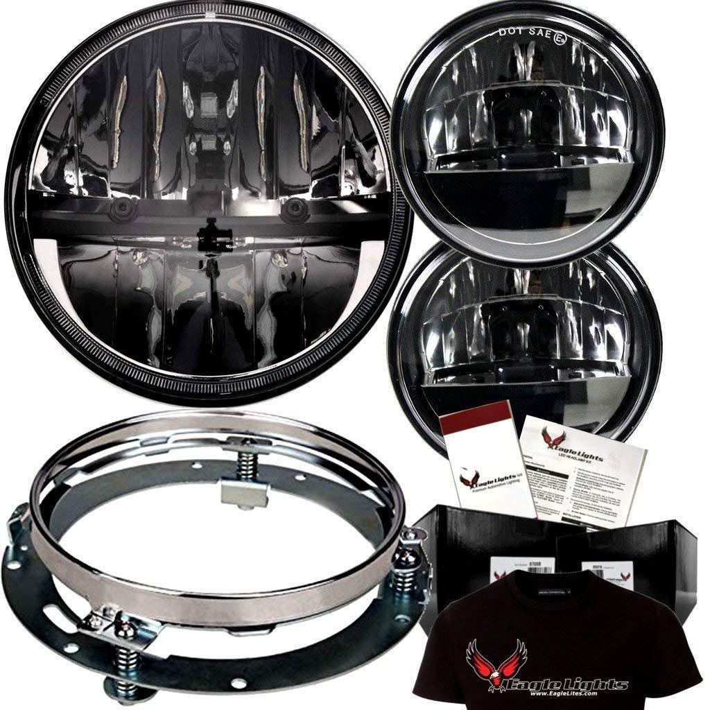 Eagle Lights Complex Reflector Series 7 Round LED Headlight with LED Passing Lights for Harley Davidson Motorcycles - High Visibility for Night Riding & Cruising