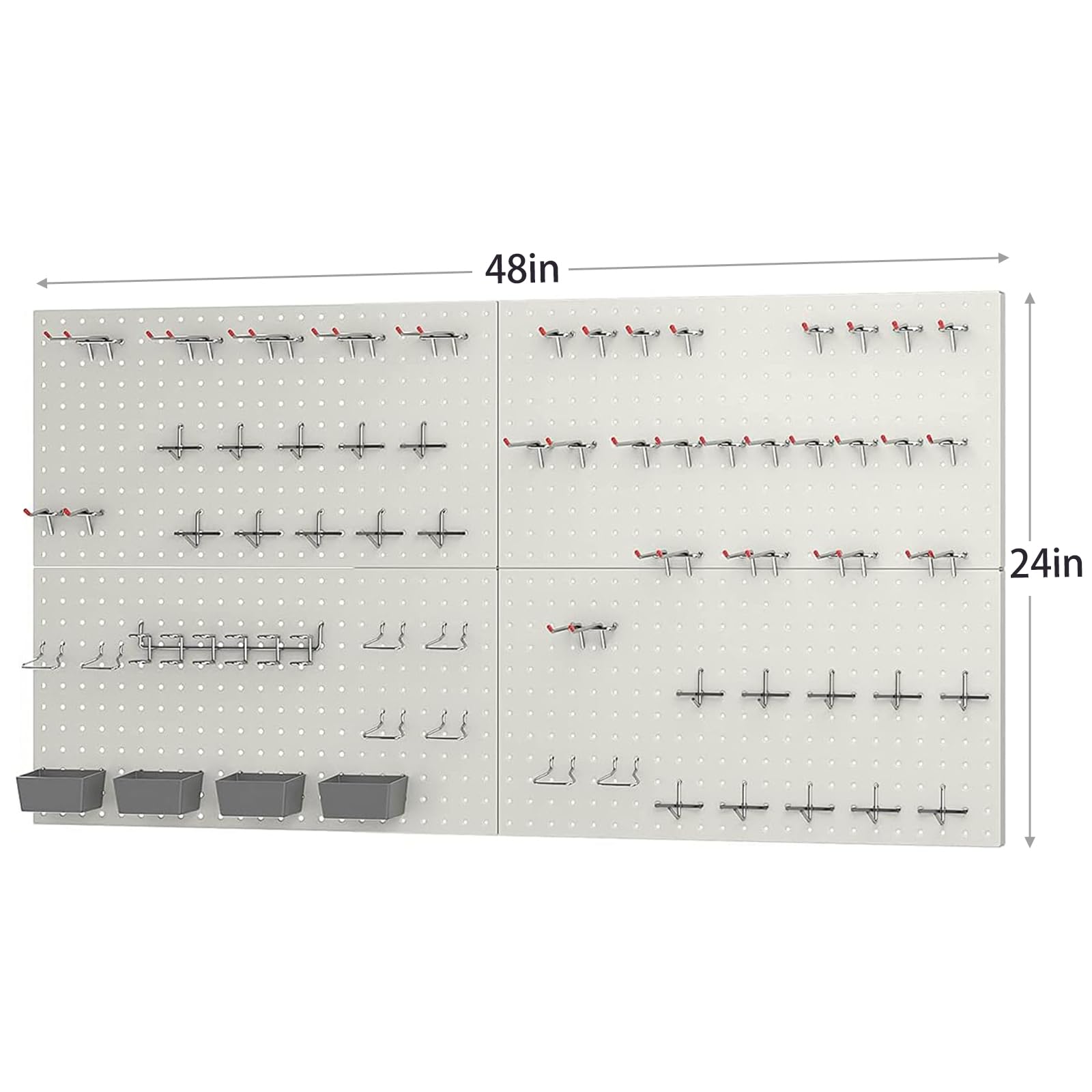 48x24 Inch Gray Metal Pegboard Kit with Hooks & Bins - Wall Mounted Tool Organizer for Garage, Workshop & Home Office Storage | Durable Utility Board for Tools, Supplies & DIY Accessories